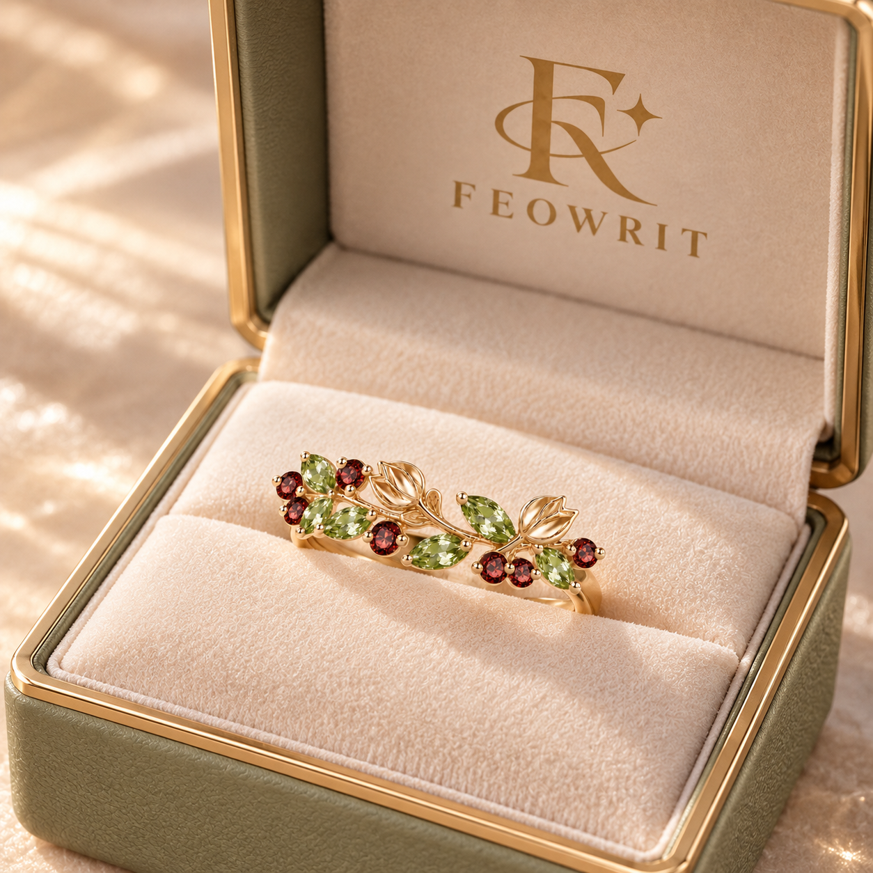Garnet & Peridot Tulip Ring