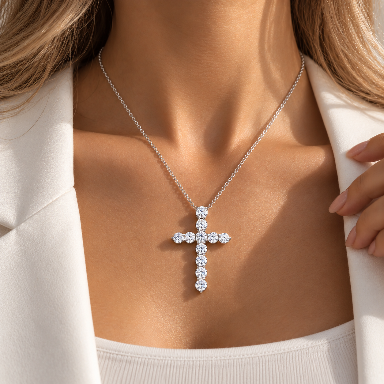 Moissanite Cross Pendant Necklace