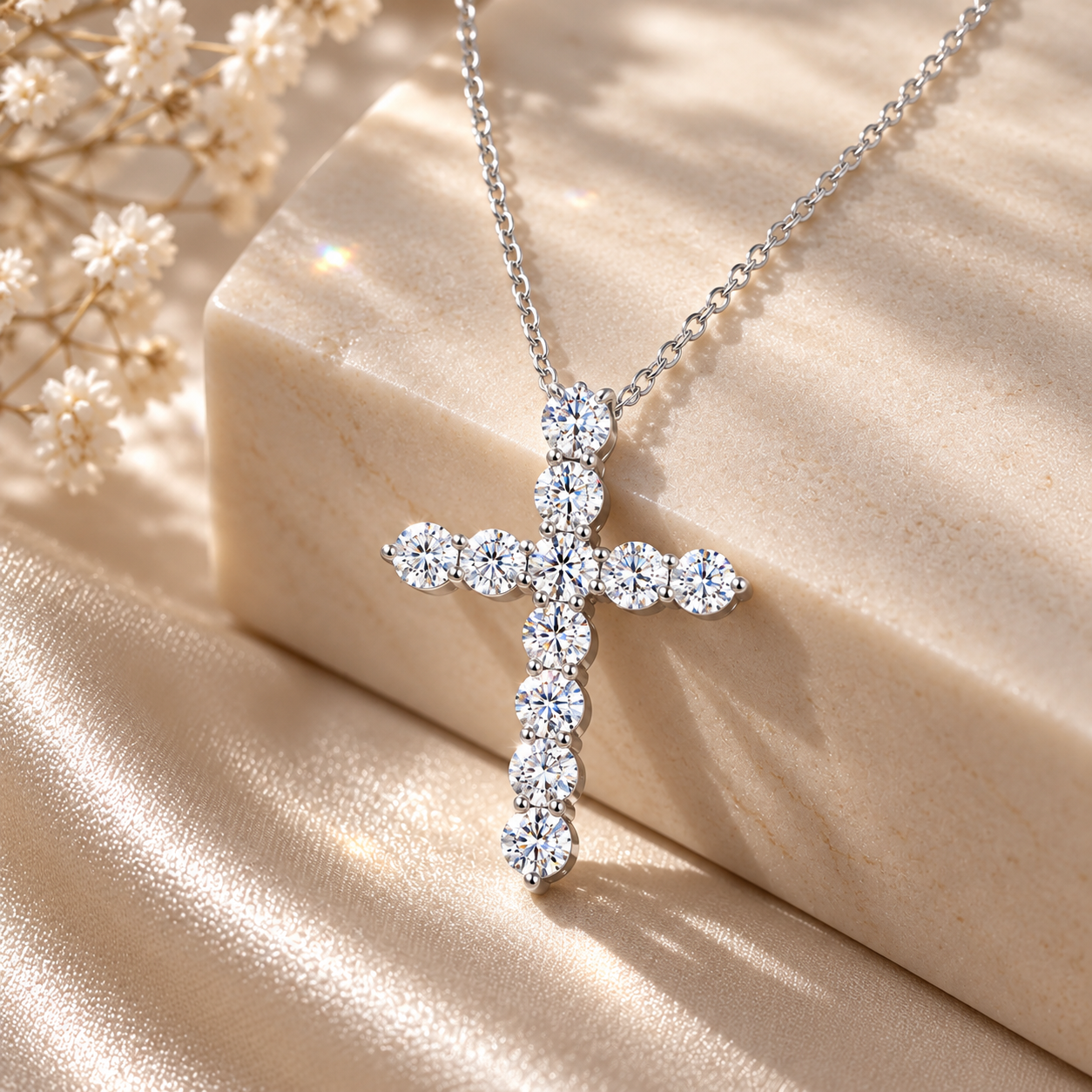Moissanite Cross Pendant Necklace