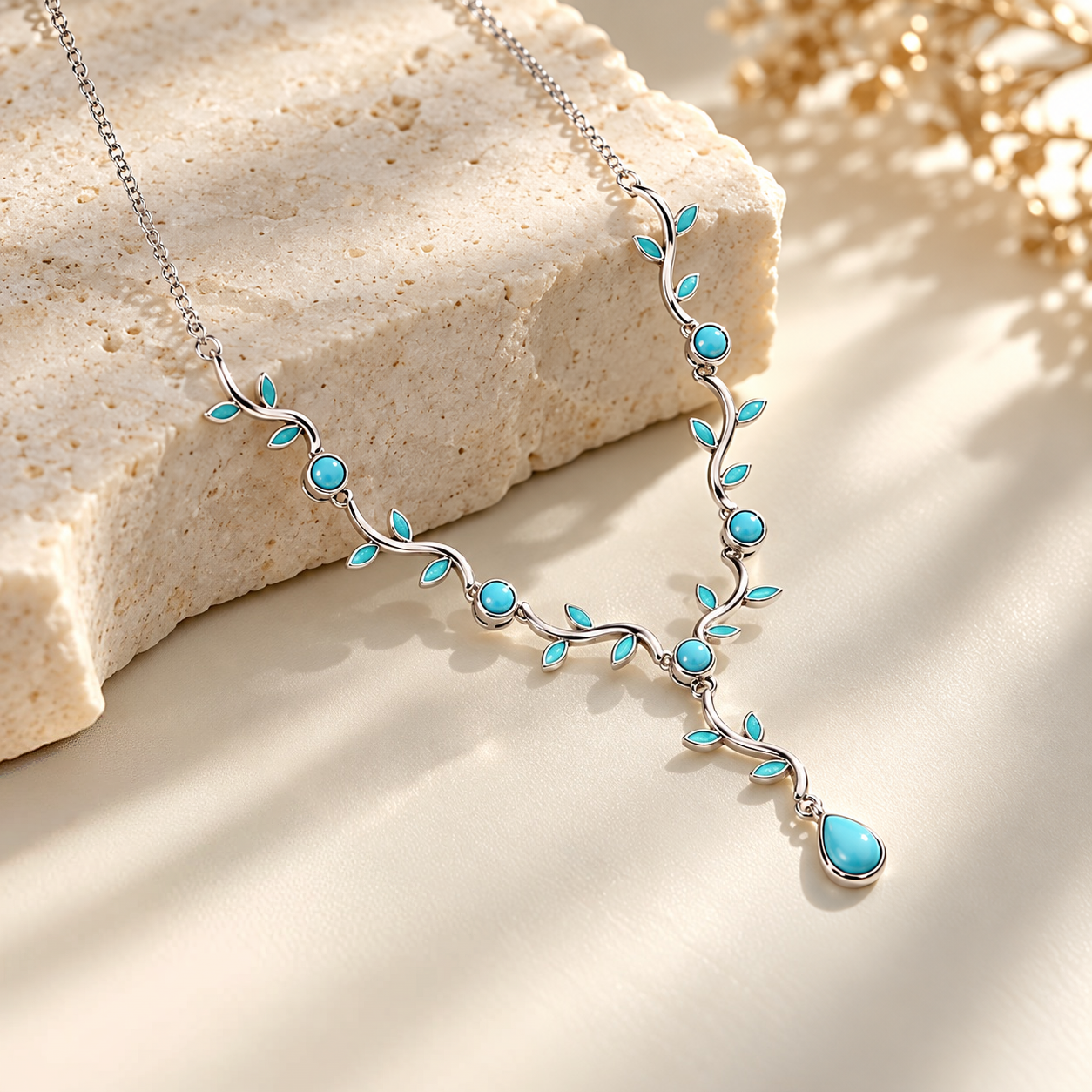 Natural Turquoise Vine Leaf Necklace
