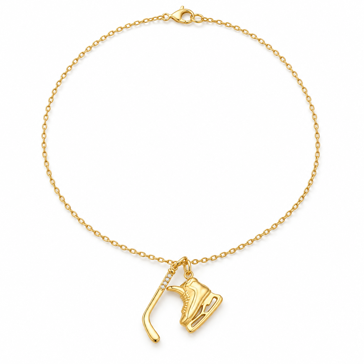 Hockey Skate & Stick Charm Necklace