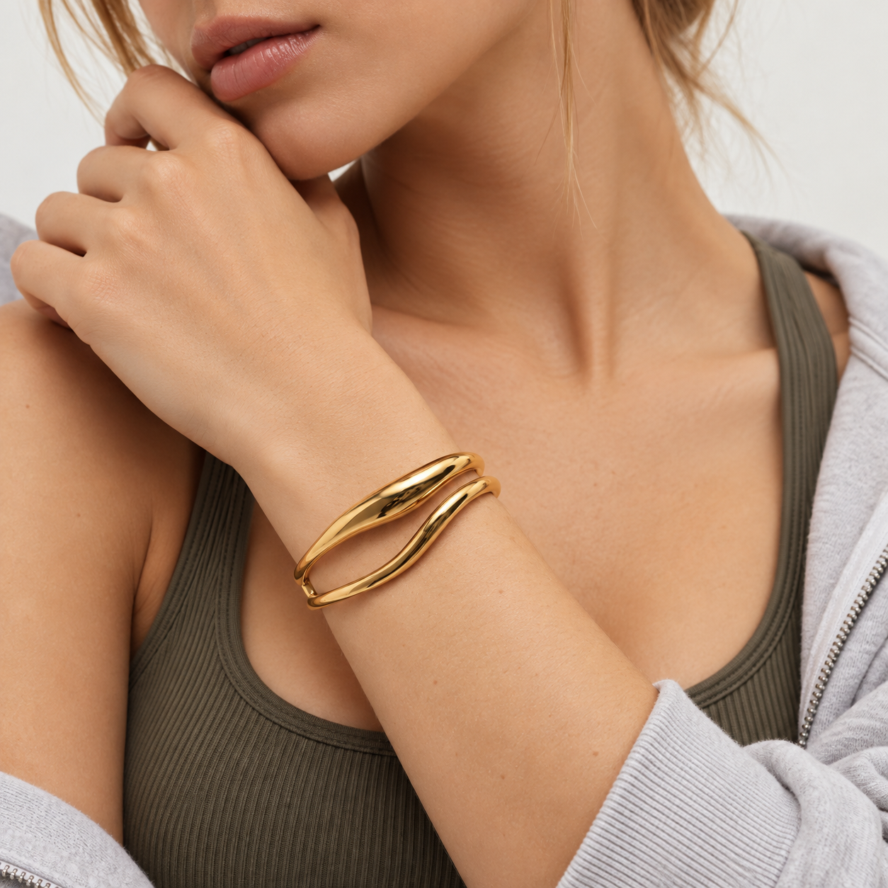 Sculptural Double Wave Cuff Bracelet