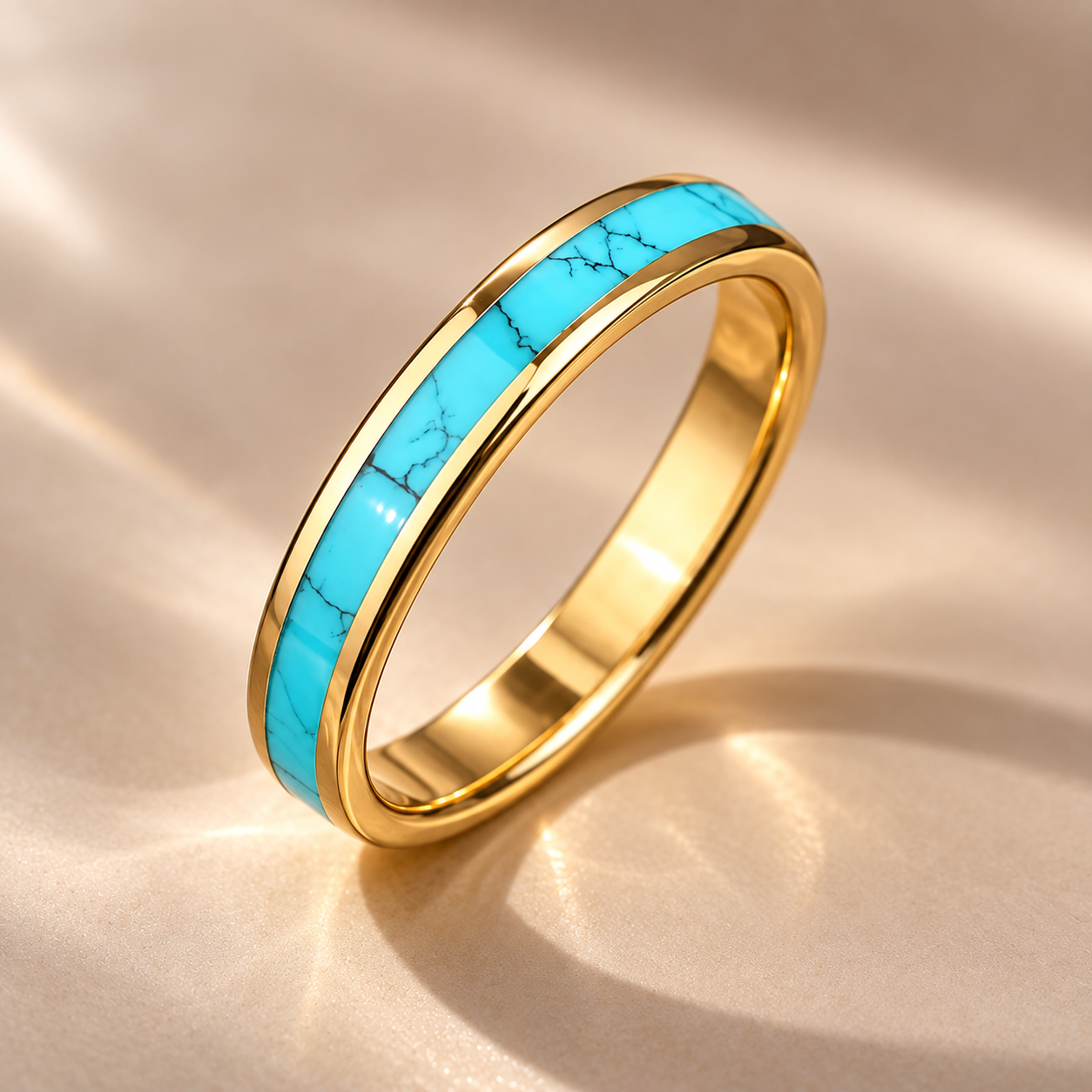 Natural Turquoise Inlay Gold Ring