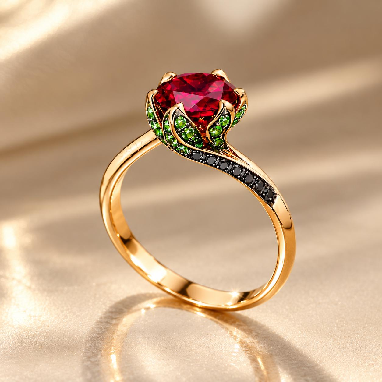 Floral Garnet Statement Ring