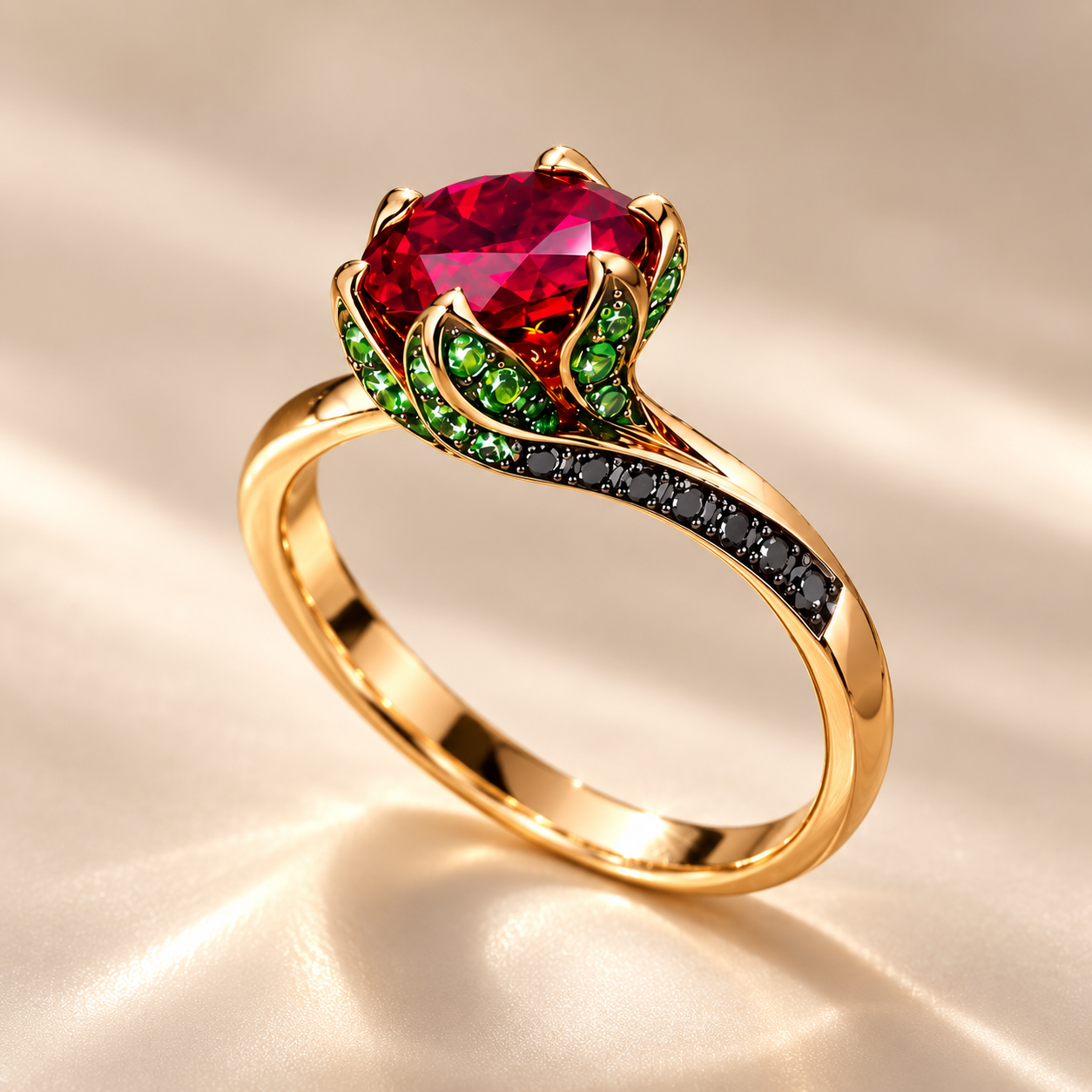 Floral Garnet Statement Ring