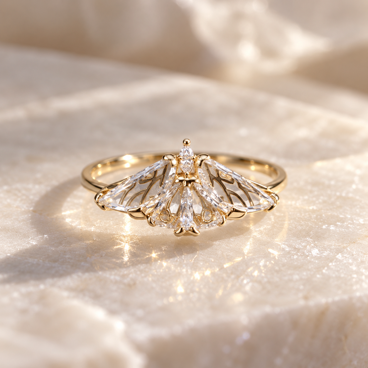 Moissanite Moth Wing Ring