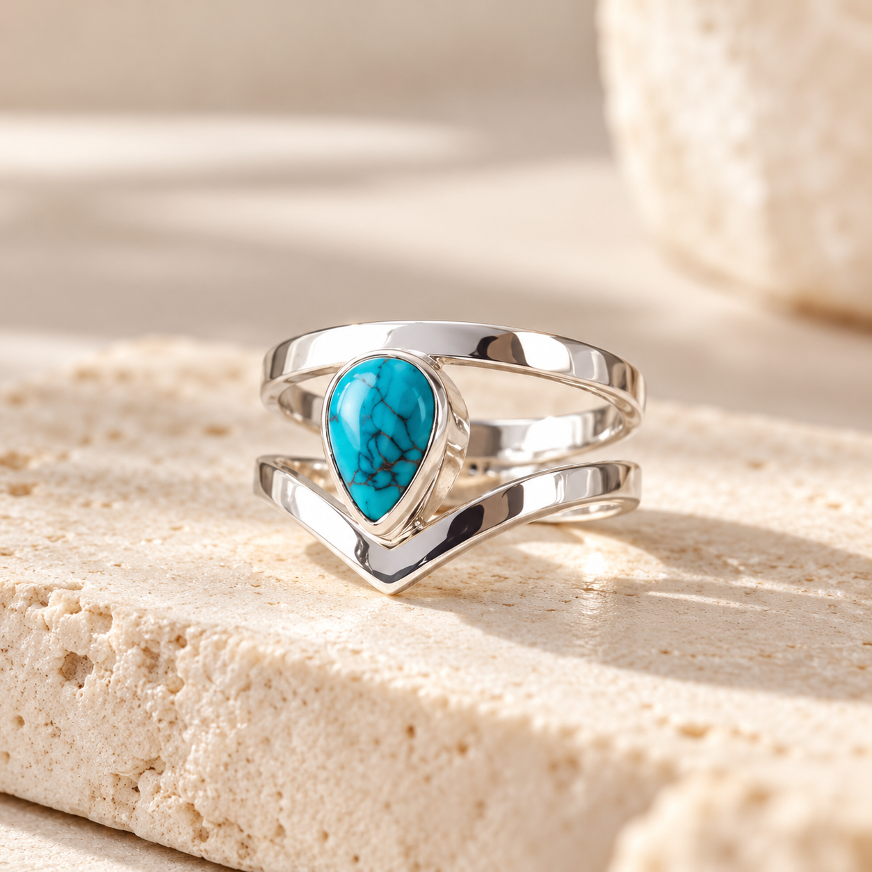 Natural Turquoise Teardrop Ring