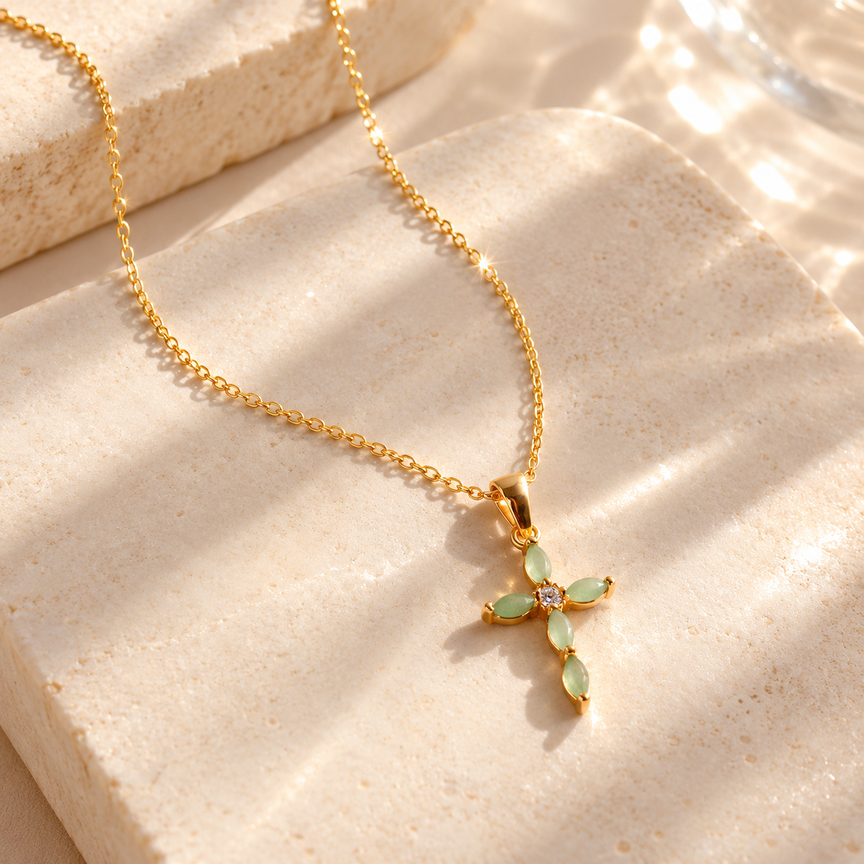 Green Jade Cross Pendant Necklace