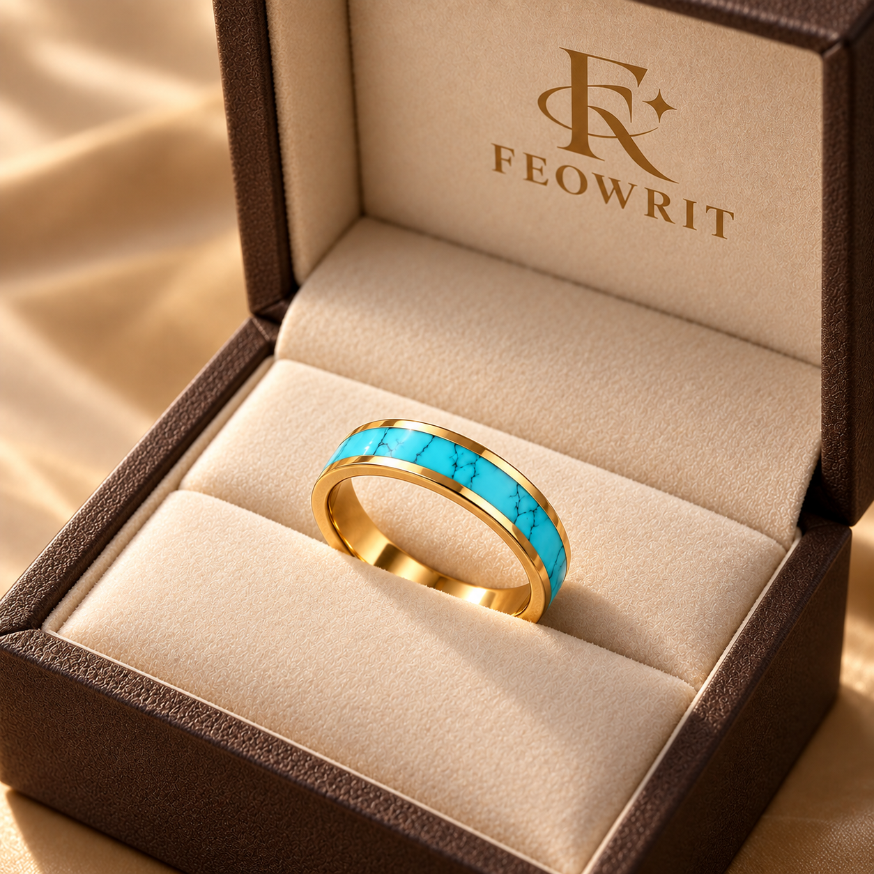 Natural Turquoise Inlay Gold Ring