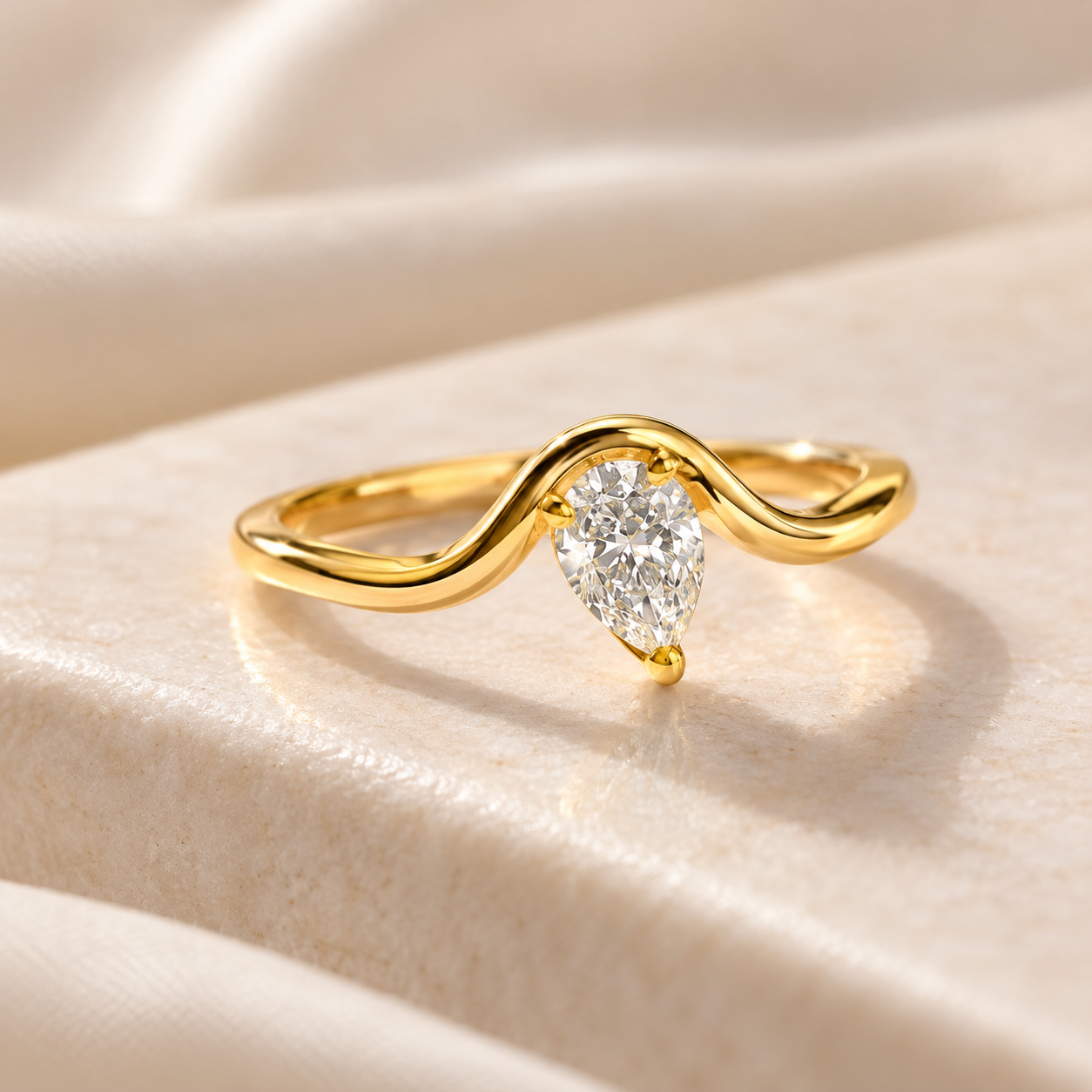Pear-Shaped Diamond Wave Ring