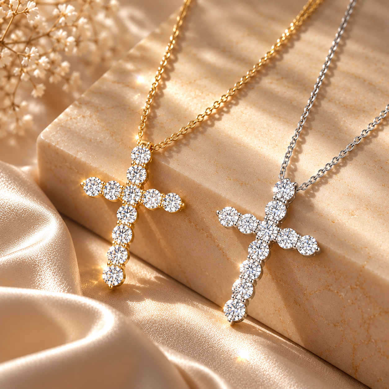 Moissanite Cross Pendant Necklace