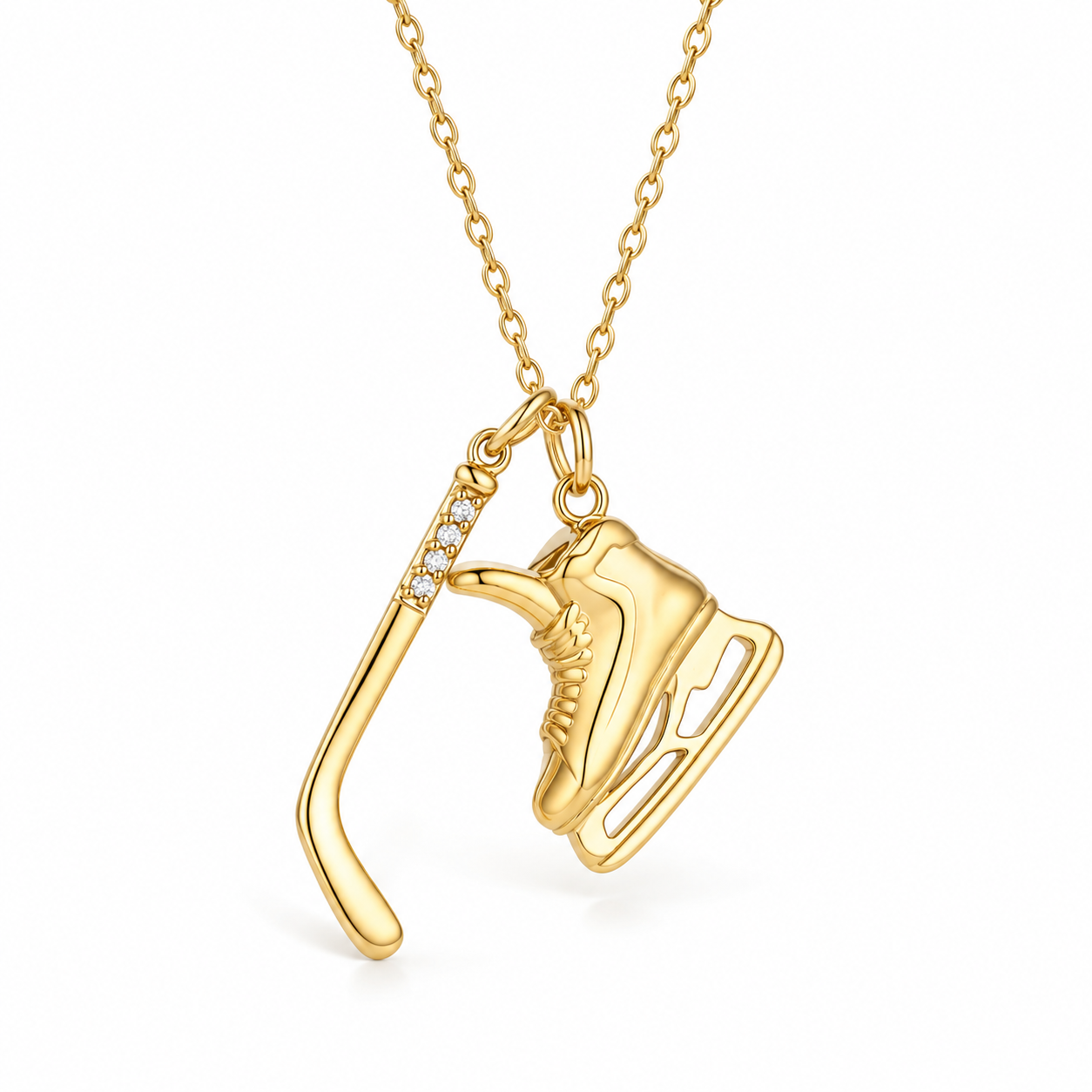 Hockey Skate & Stick Charm Necklace