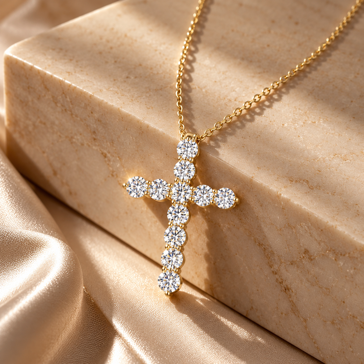 Moissanite Cross Pendant Necklace