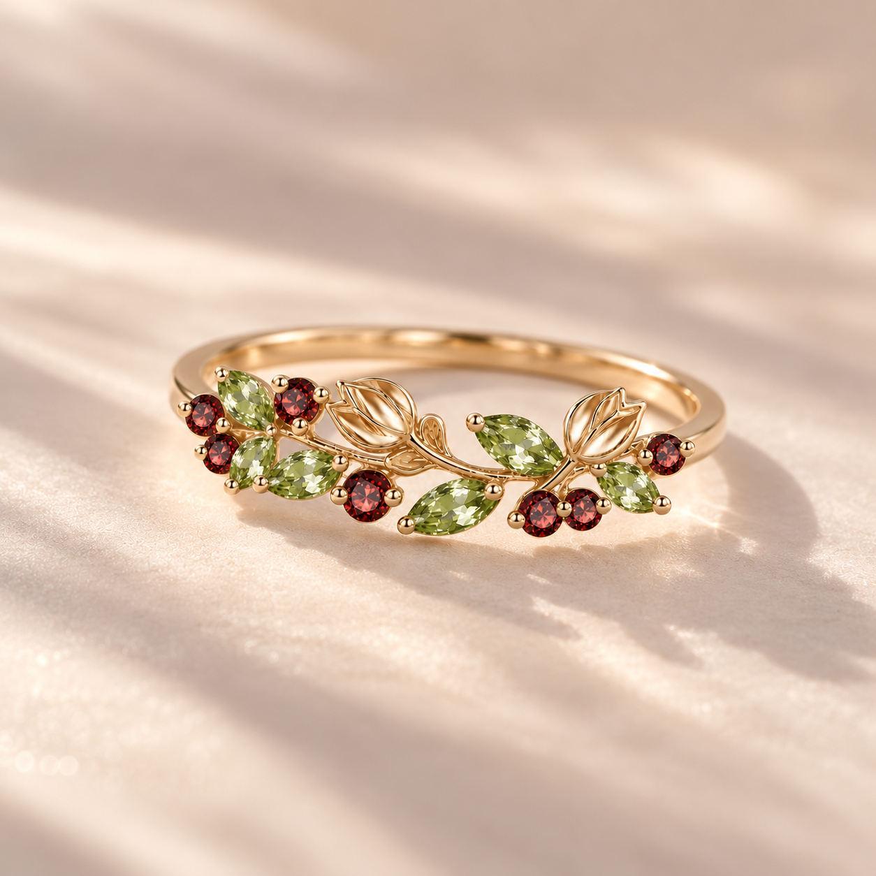 Garnet & Peridot Tulip Ring