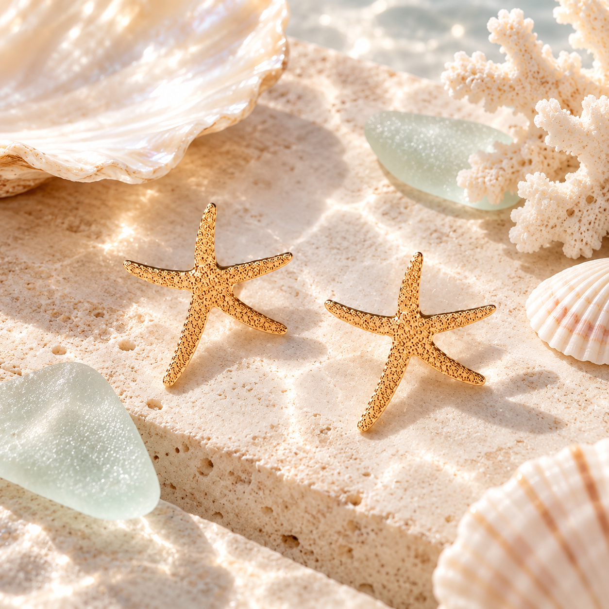 Gold Starfish Stud Earrings
