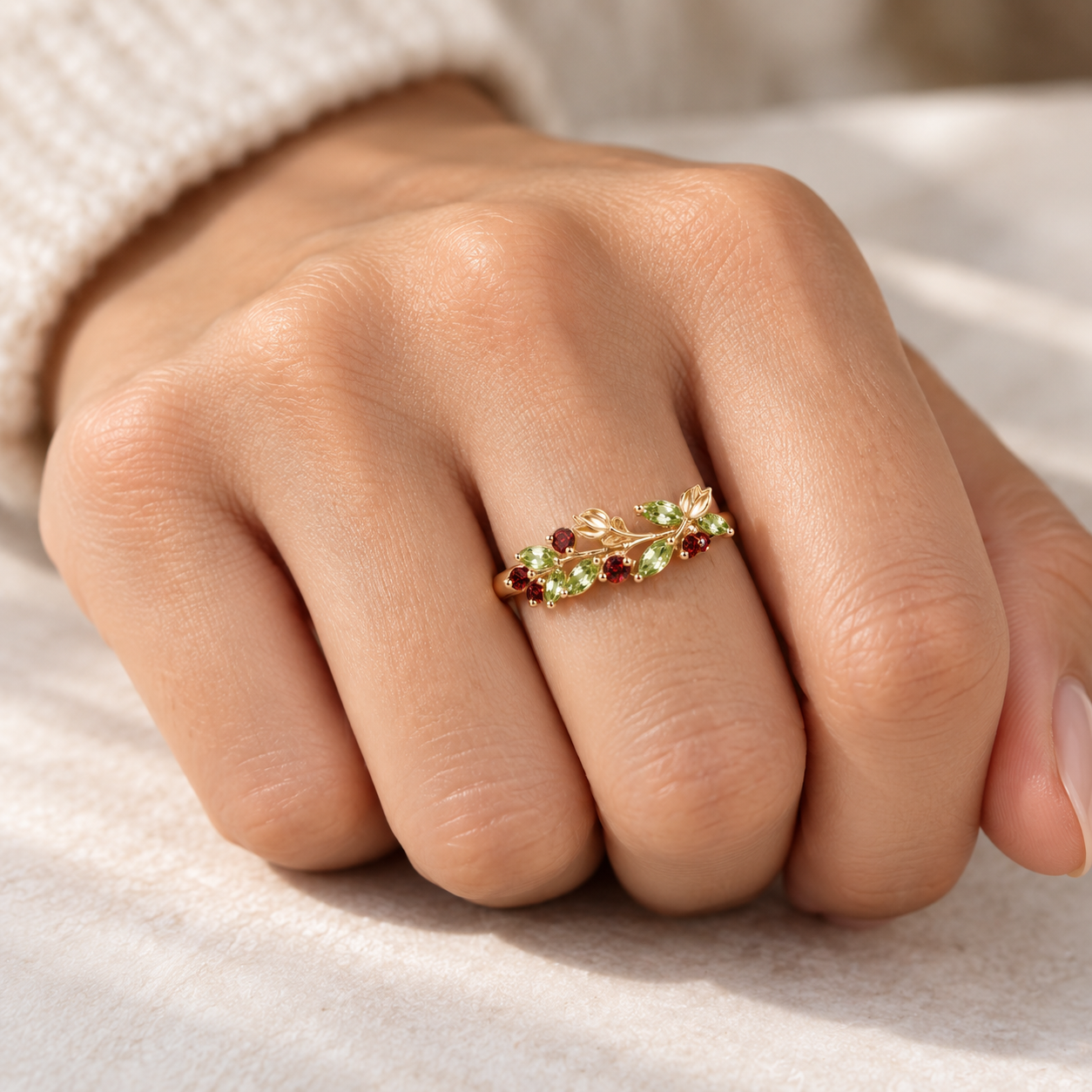 Garnet & Peridot Tulip Ring