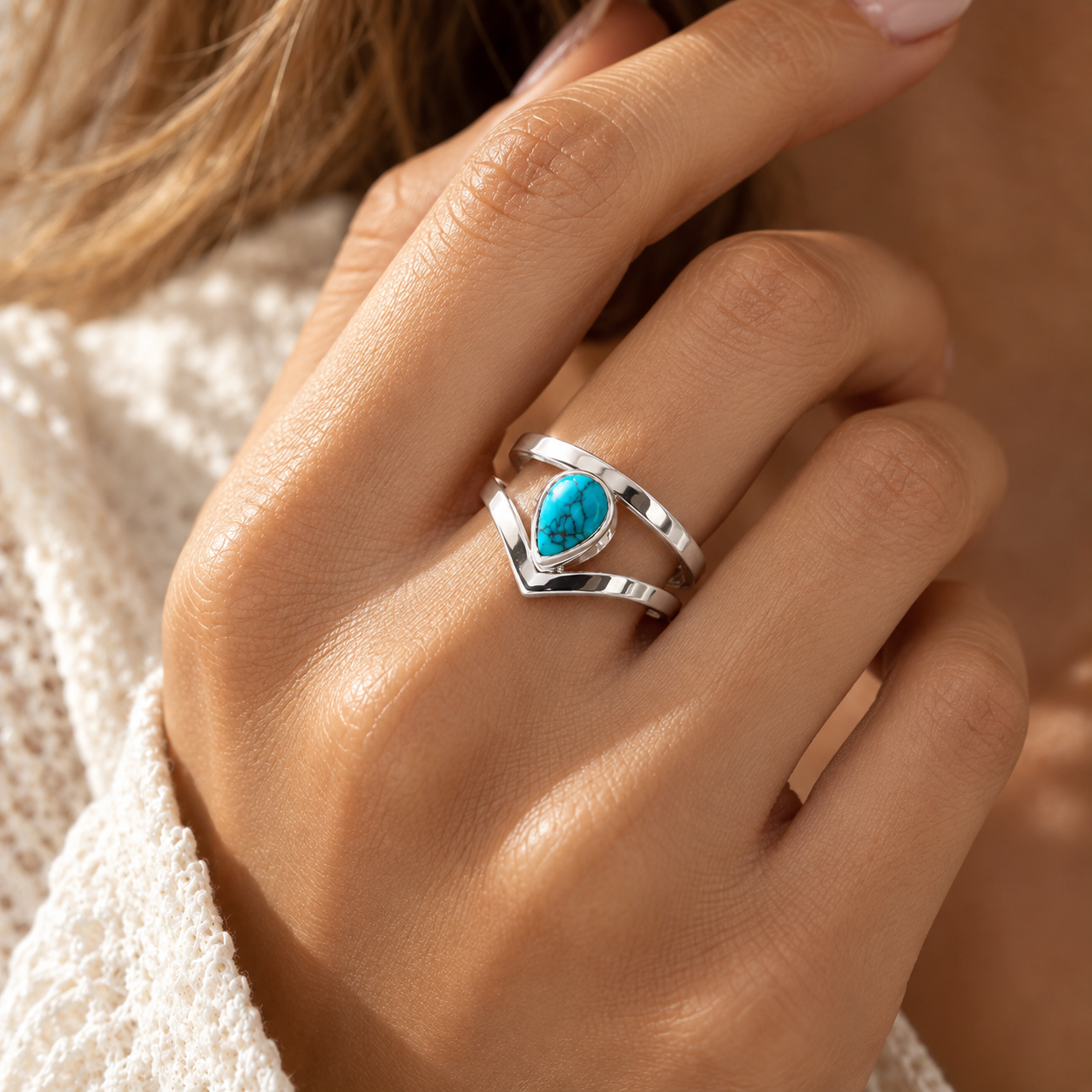 Natural Turquoise Teardrop Ring