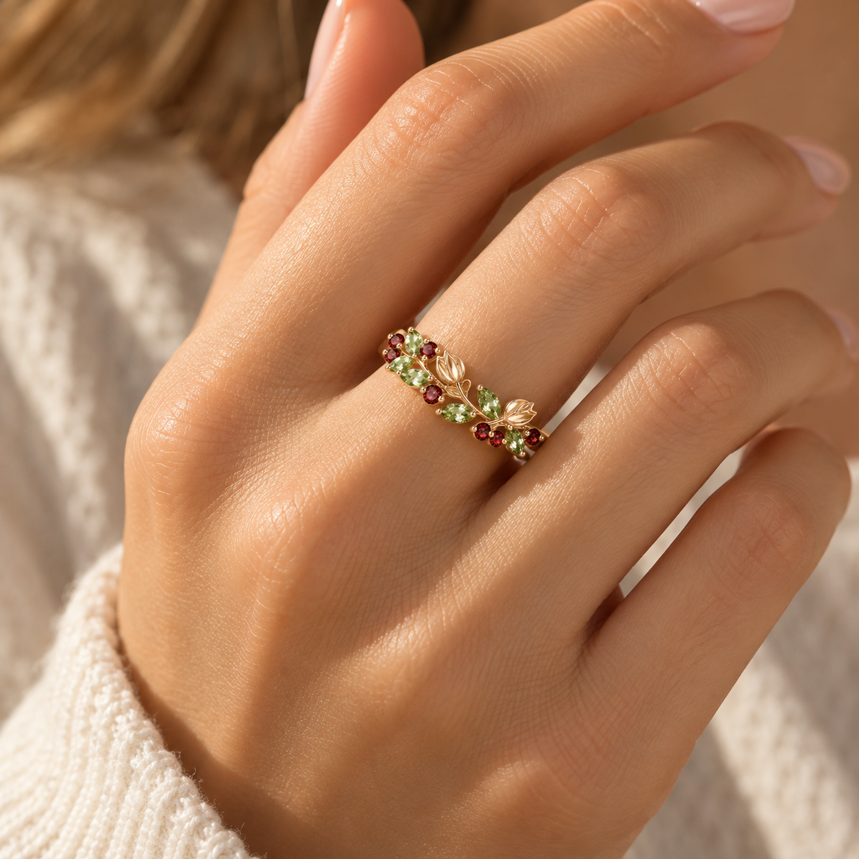 Garnet & Peridot Tulip Ring