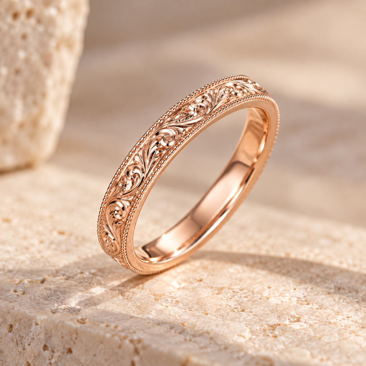 Vintage Floral Engraved Wedding Band