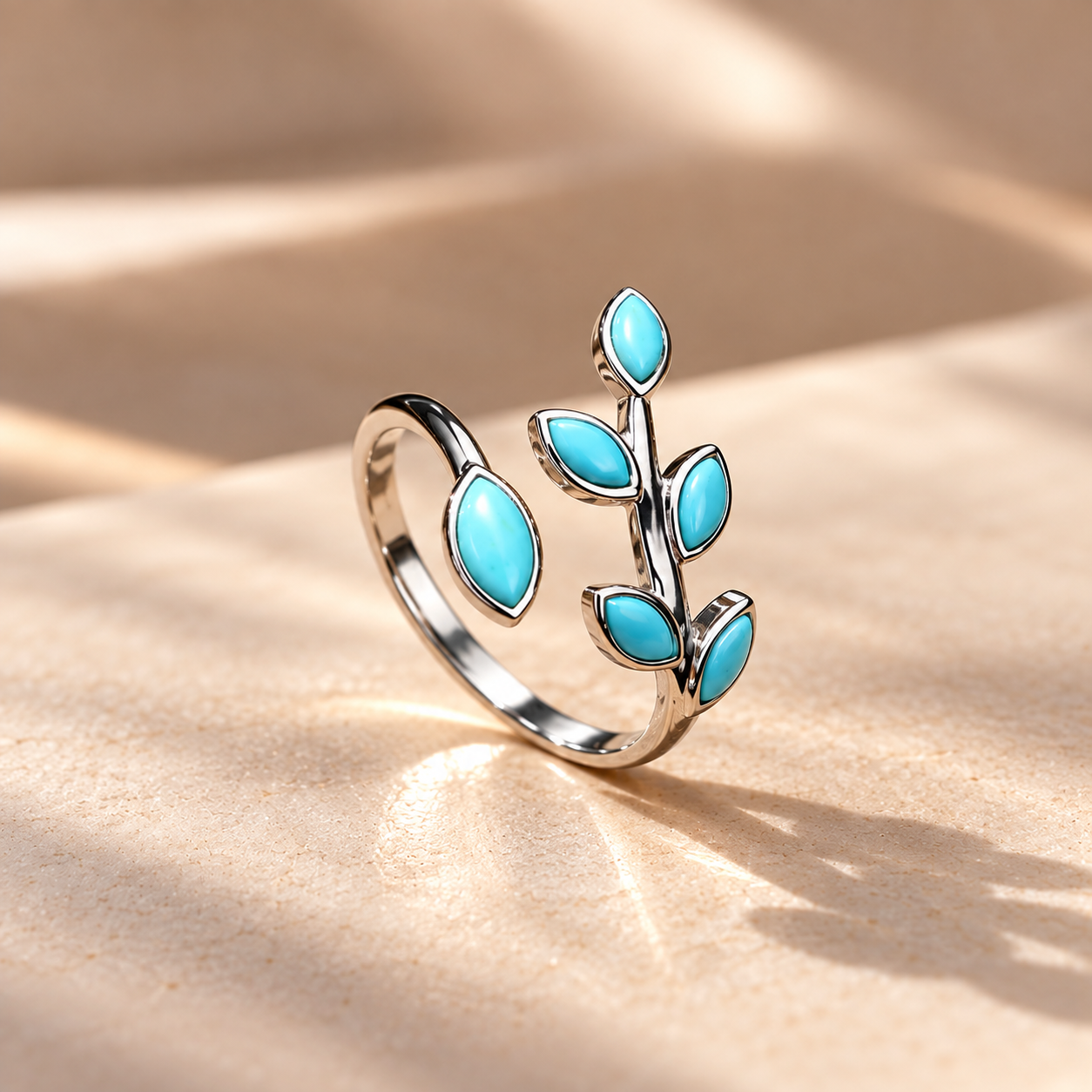 Natural Turquoise Leaf Adjustable Ring