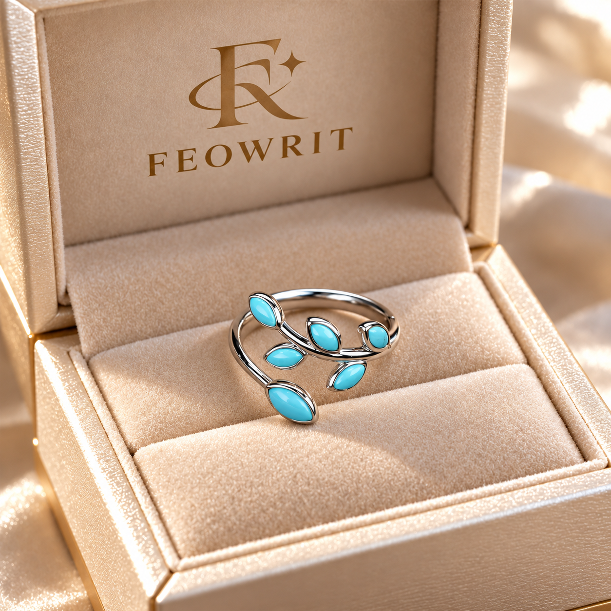 Natural Turquoise Leaf Adjustable Ring