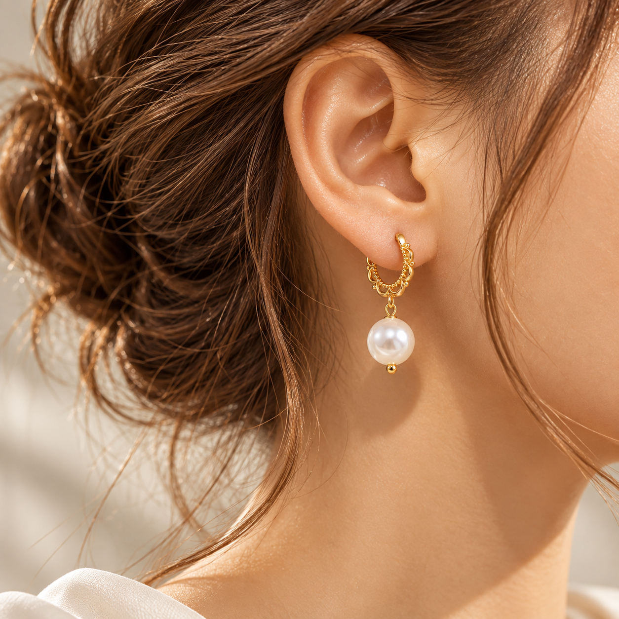 Vintage Jade & Pearl Drop Hoop Earrings