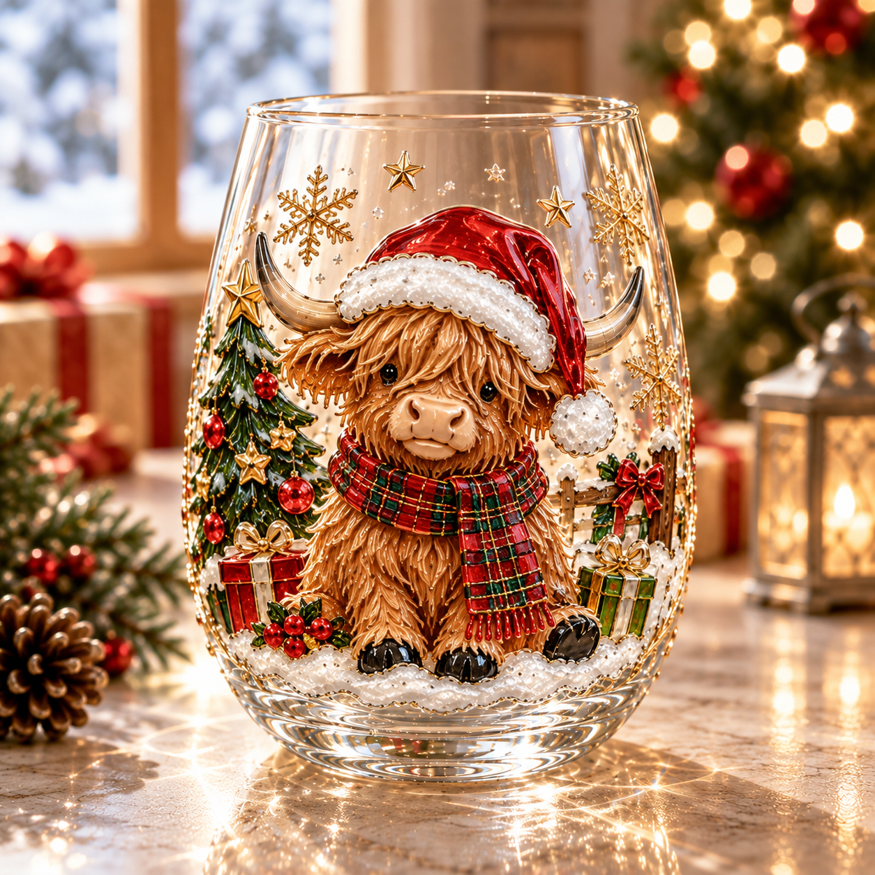 Highland Cow Christmas Glass Set – Cozy Holiday Collection
