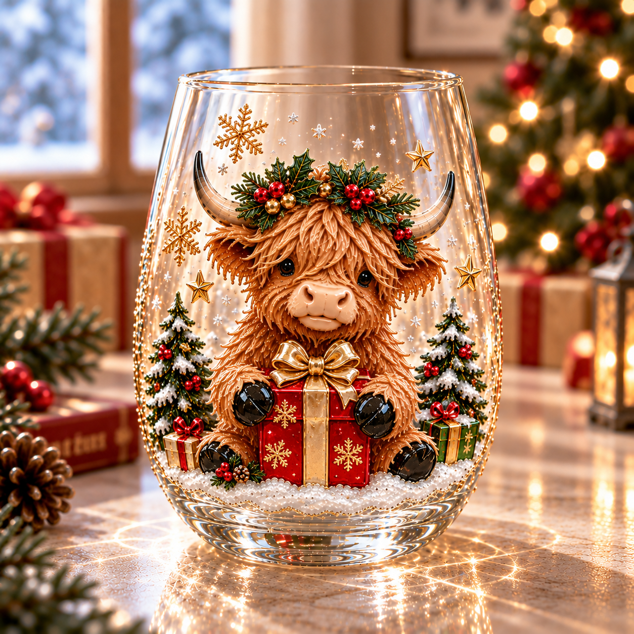 Highland Cow Christmas Glass Set – Cozy Holiday Collection