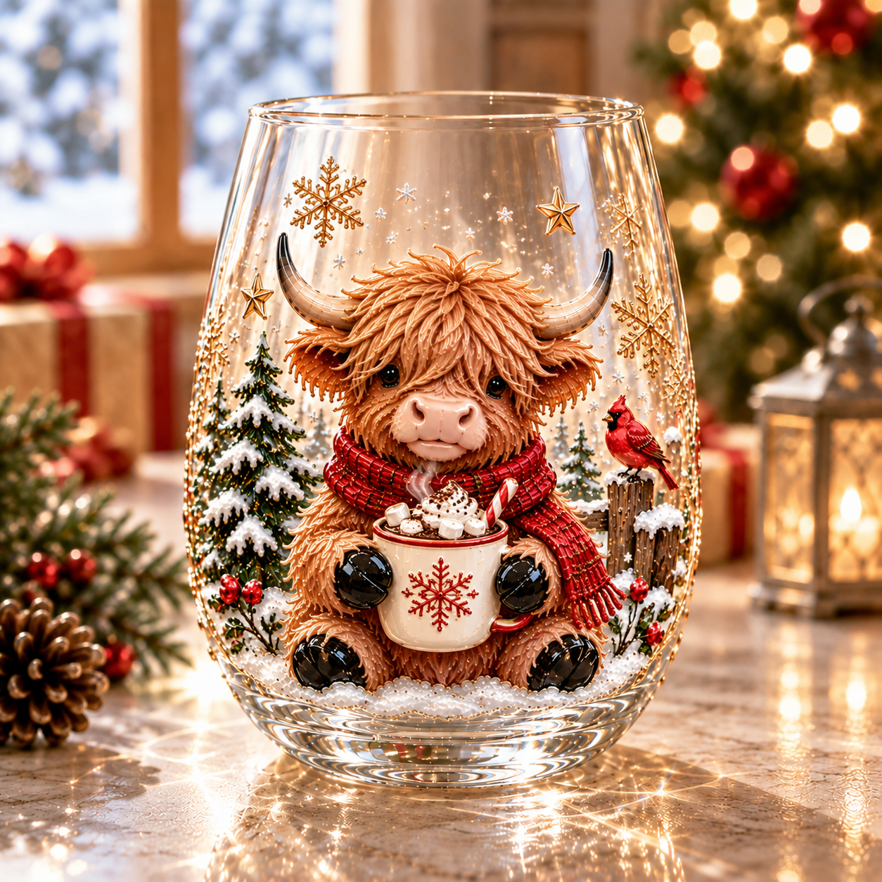 Highland Cow Christmas Glass Set – Cozy Holiday Collection