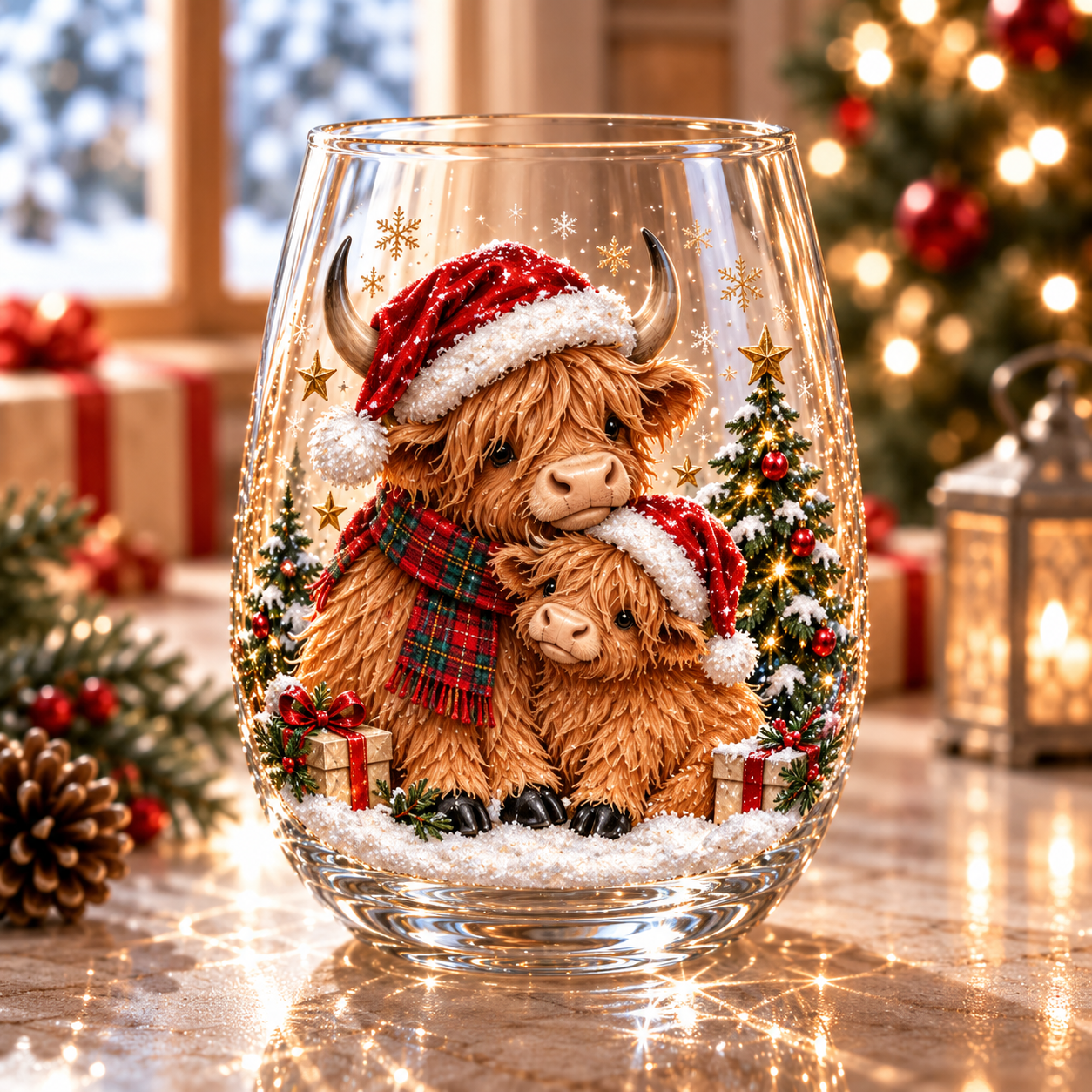 Highland Cow Christmas Glass Set – Cozy Holiday Collection