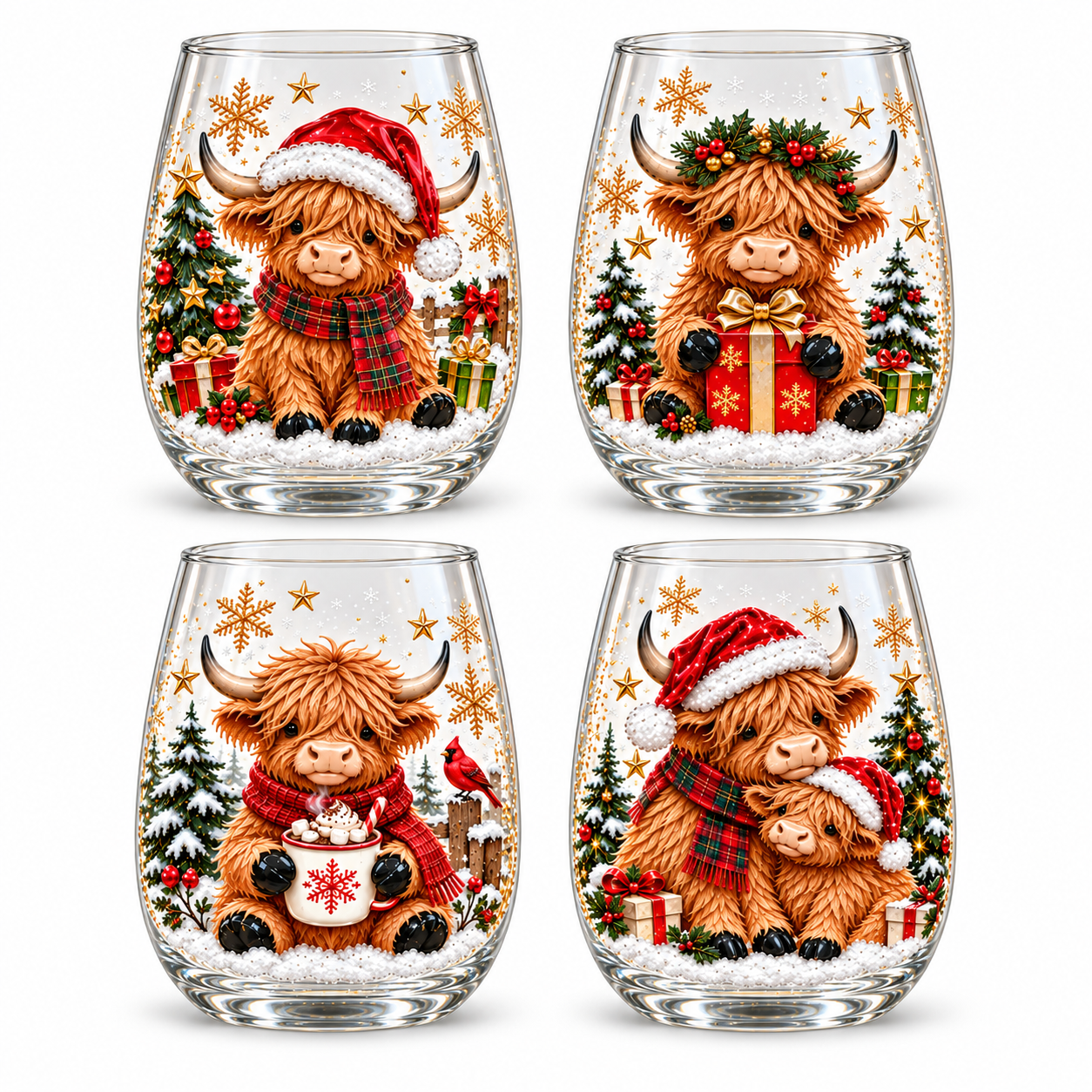 Highland Cow Christmas Glass Set – Cozy Holiday Collection