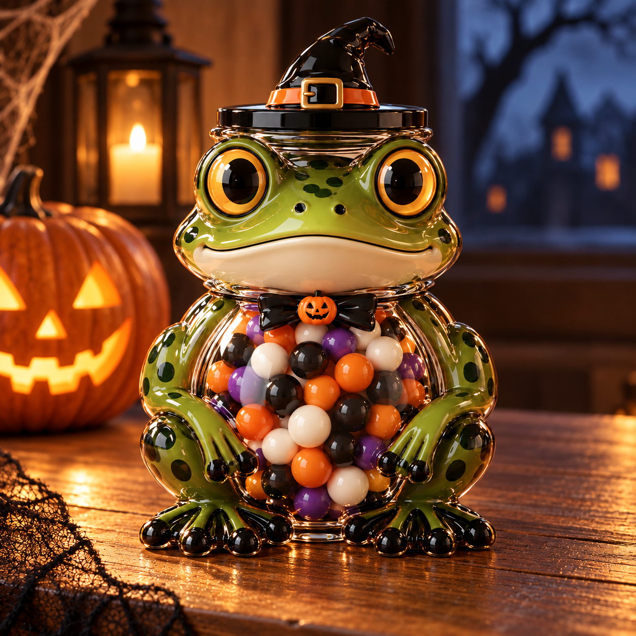Witchy Frog Halloween Candy Jar | Whimsical Spooky Treat Container