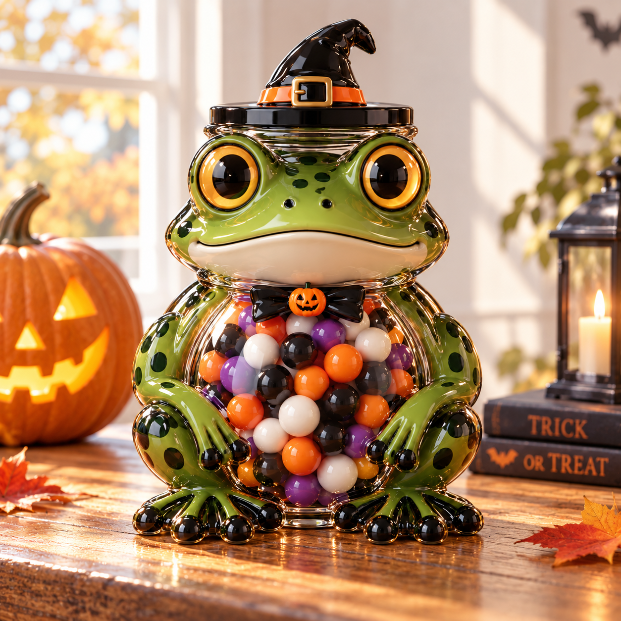 Witchy Frog Halloween Candy Jar | Whimsical Spooky Treat Container