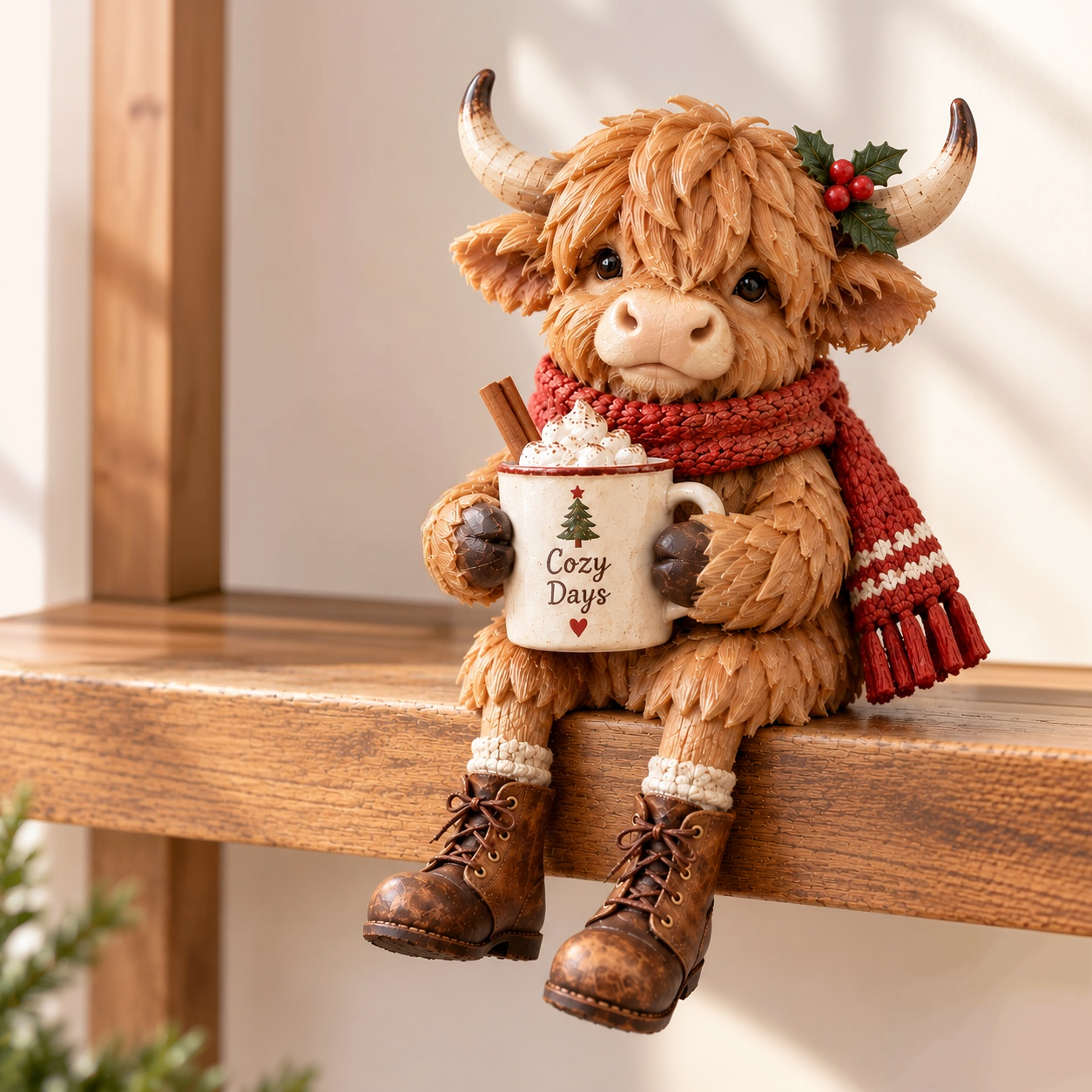 Cozy Highland Cow Christmas Figurine | Winter Moments Resin Shelf Sitter
