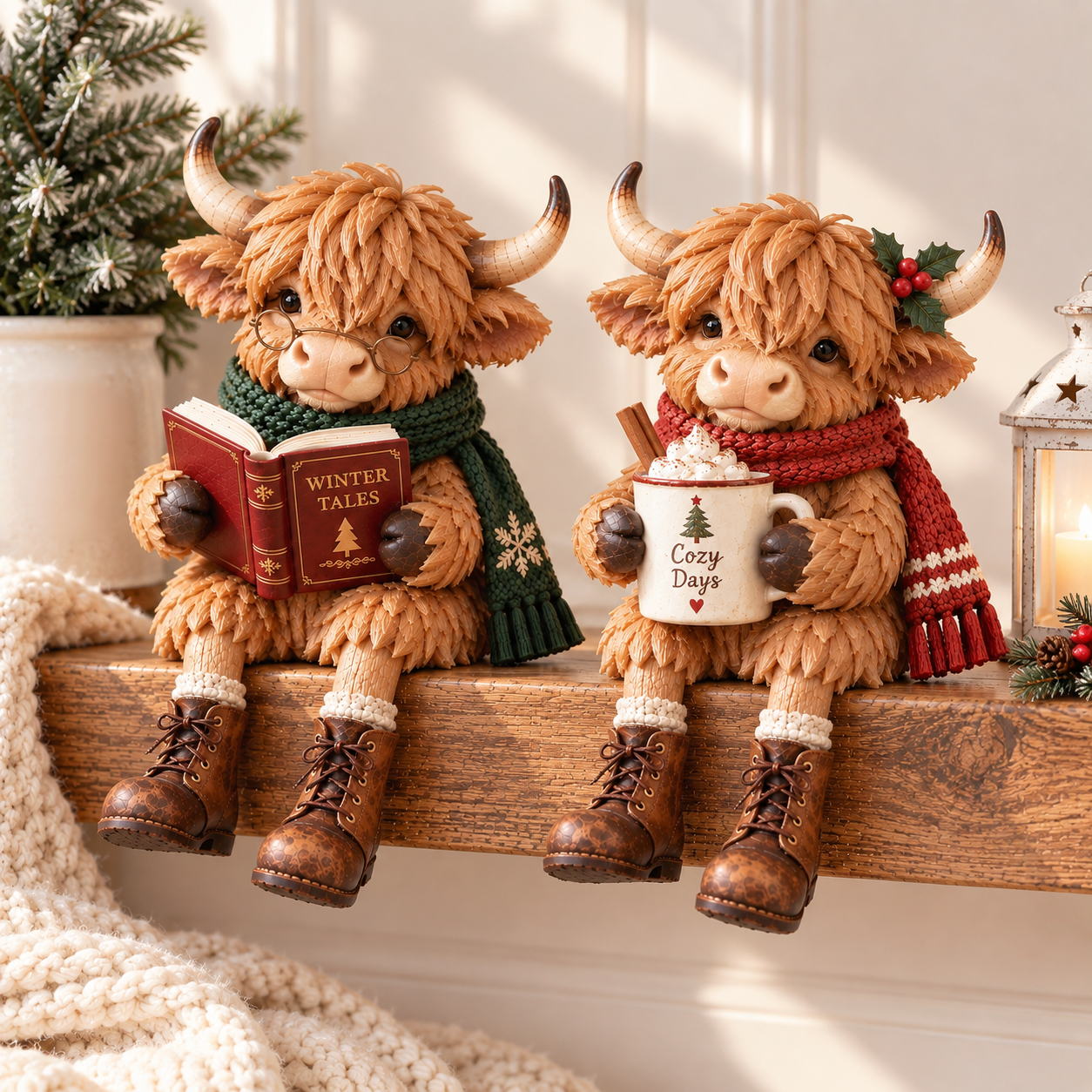 Cozy Highland Cow Christmas Figurine | Winter Moments Resin Shelf Sitter