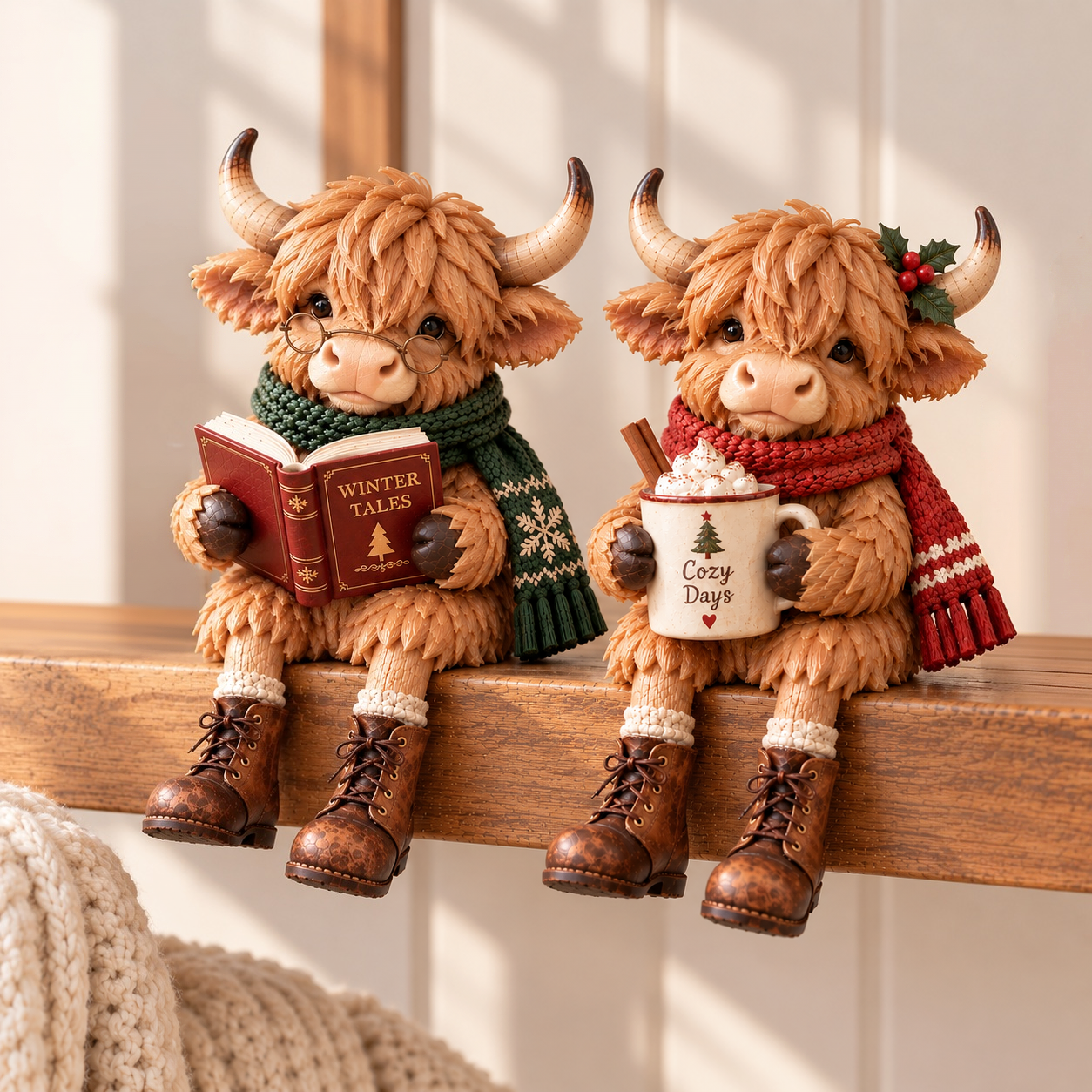 Cozy Highland Cow Christmas Figurine | Winter Moments Resin Shelf Sitter