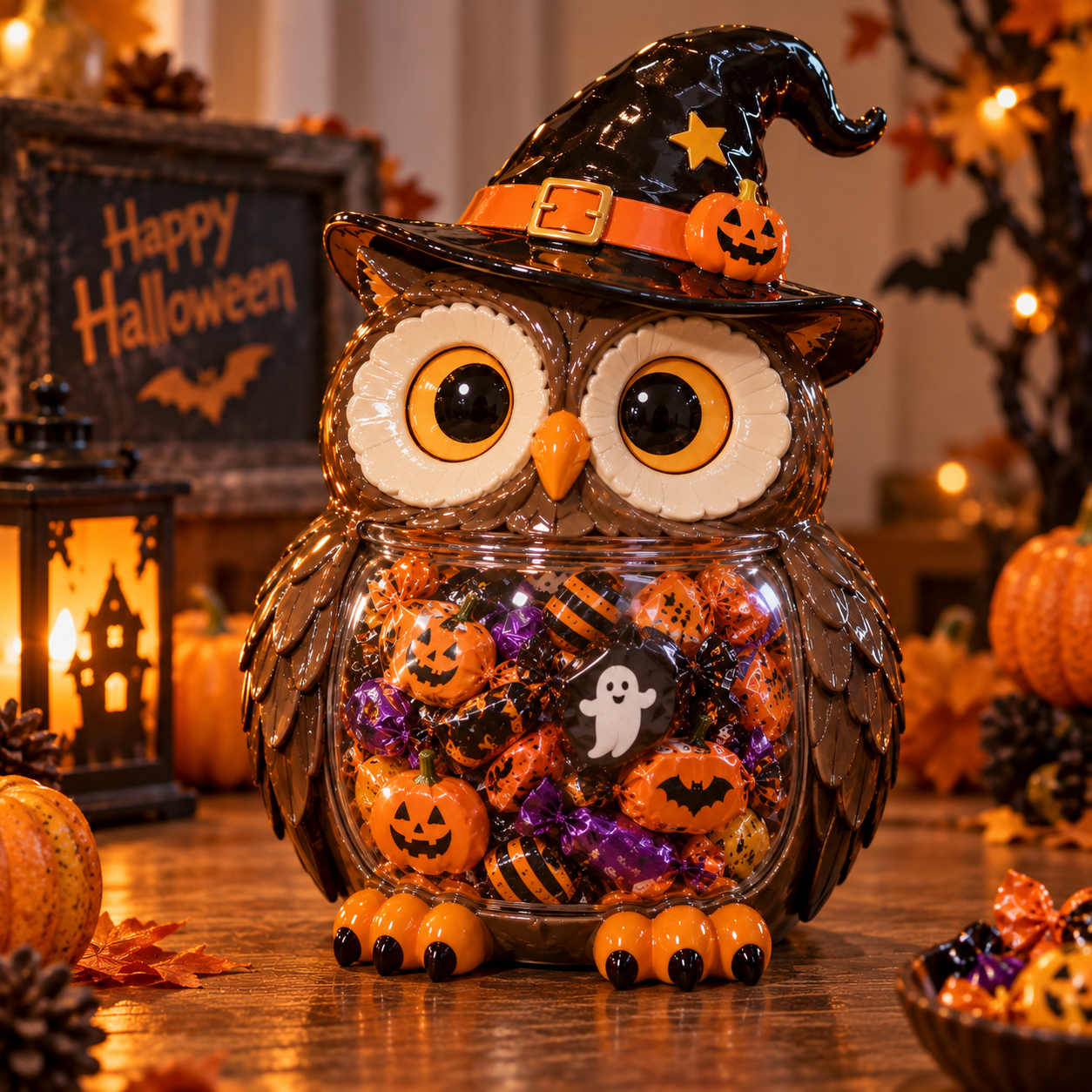 Witchy Owl Halloween Glass Candy Jar | Spooky Treats & Décor
