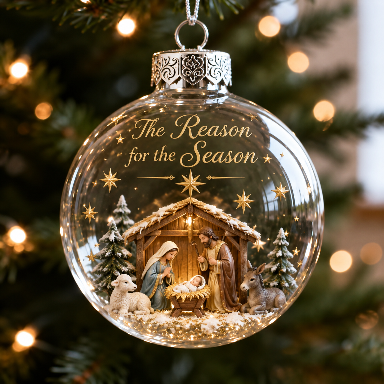 Christian Christmas Ornament Set | Nativity & Angel Glass Ball Holiday Decorations