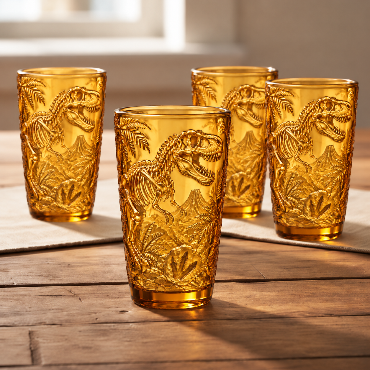Dinosaur Fossil Glass Collection | Prehistoric Amber & Jungle Green Tumbler Set