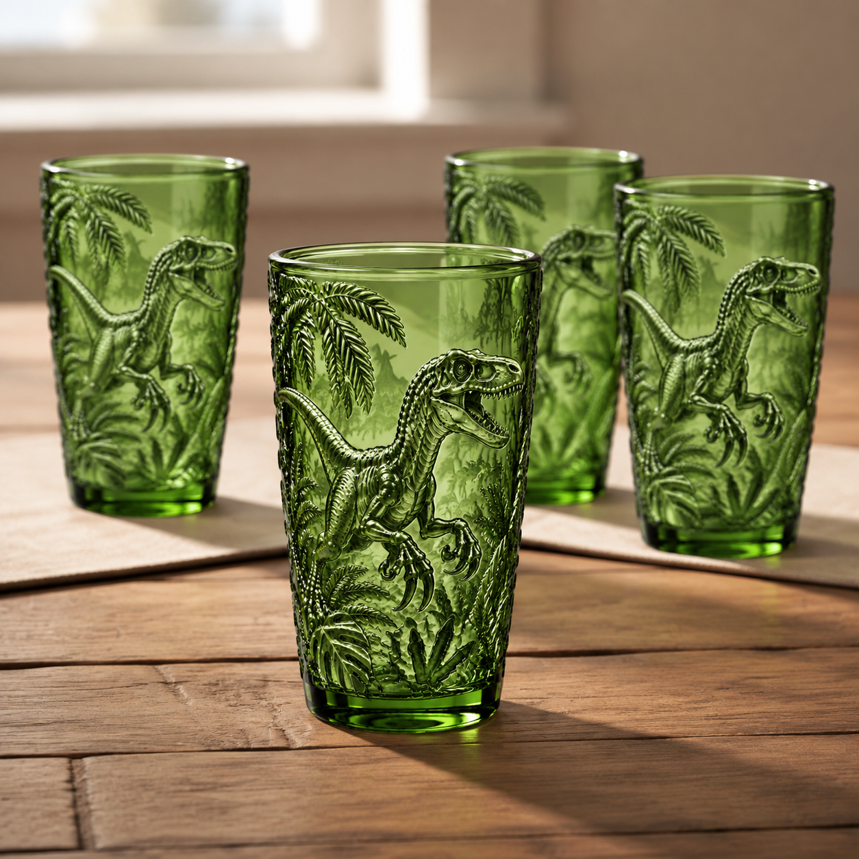 Dinosaur Fossil Glass Collection | Prehistoric Amber & Jungle Green Tumbler Set