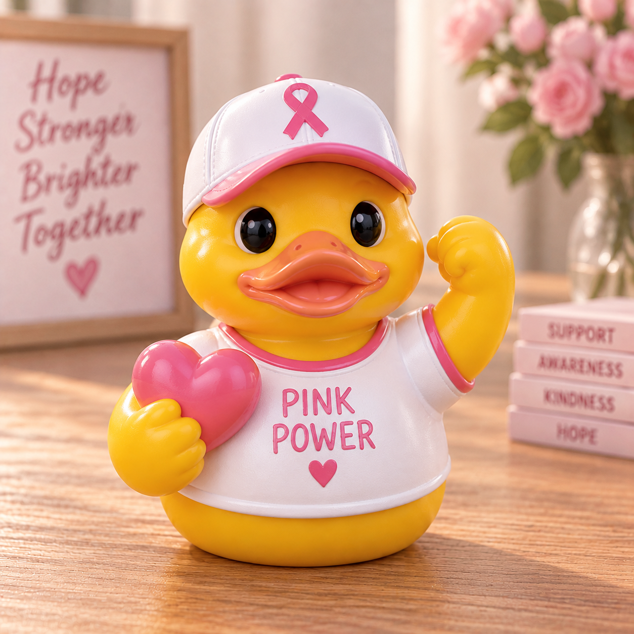 Pink Ribbon Hope Duck Figurine | Inspirational Pink Ribbon Month Resin Collectible Decor