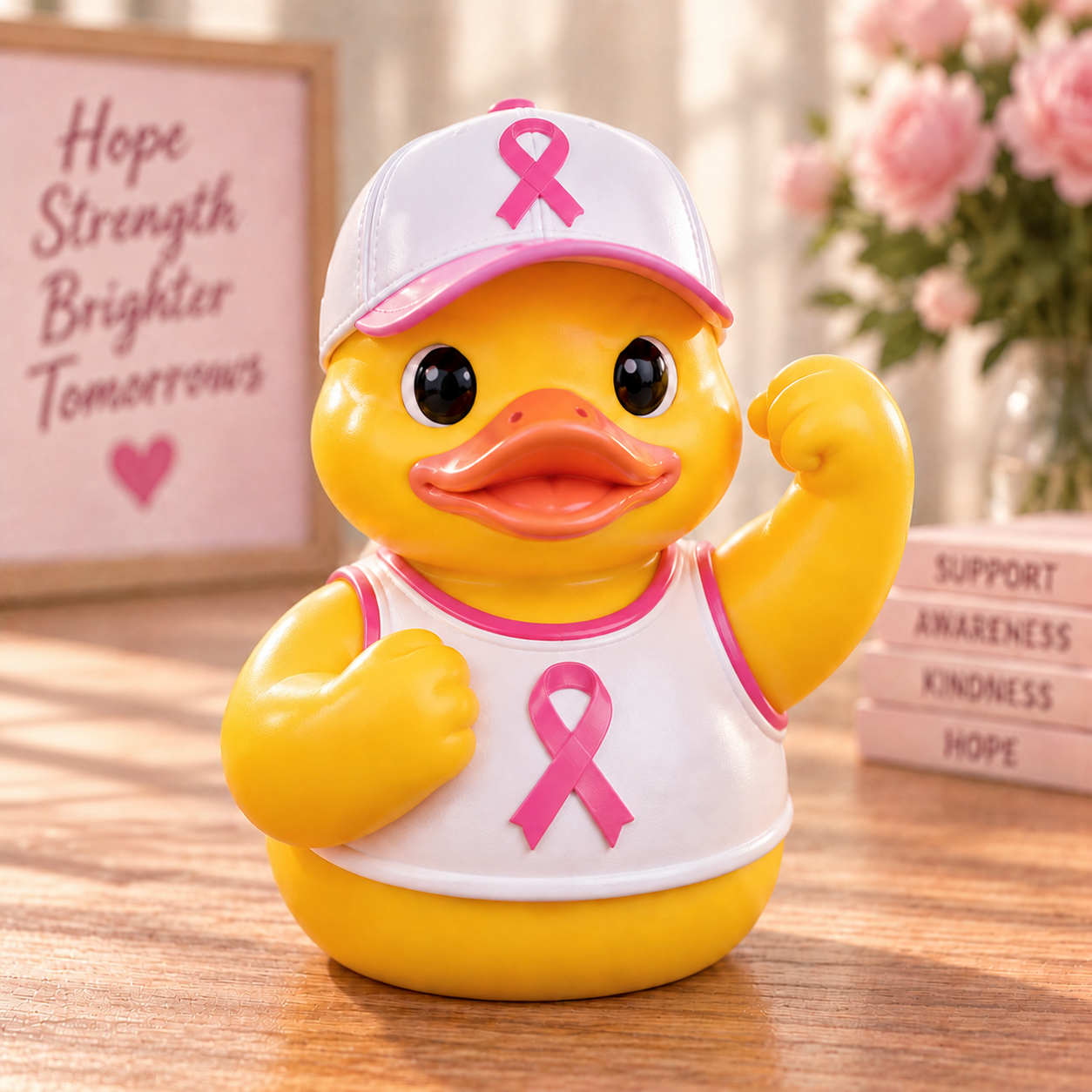 Pink Ribbon Hope Duck Figurine | Inspirational Pink Ribbon Month Resin Collectible Decor