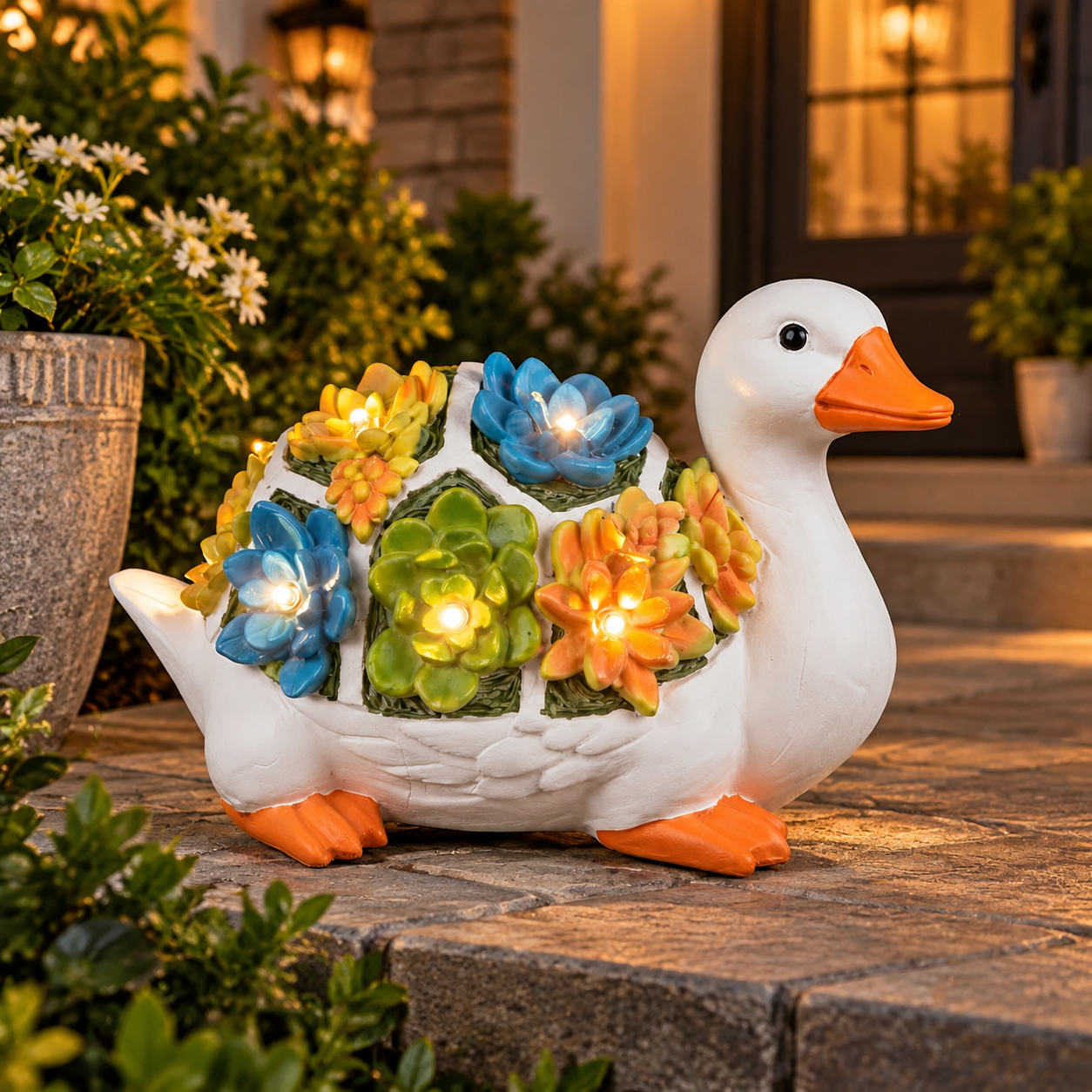 Solar White Goose Garden Statue Light | Succulent Flower Outdoor Decor Lamp