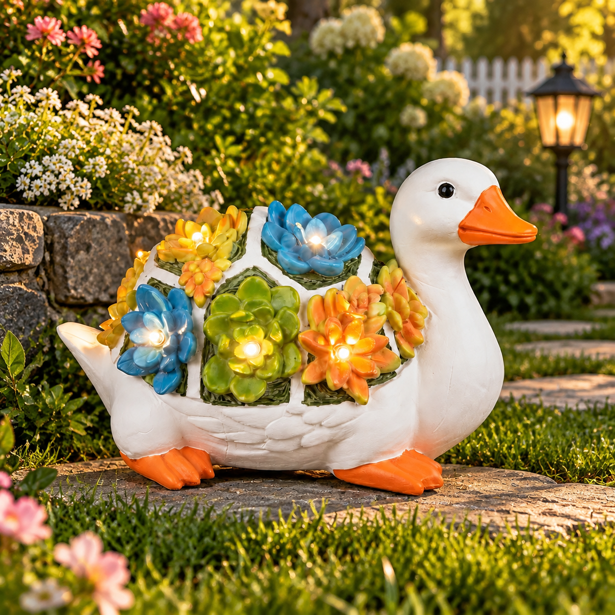 Solar White Goose Garden Statue Light | Succulent Flower Outdoor Decor Lamp