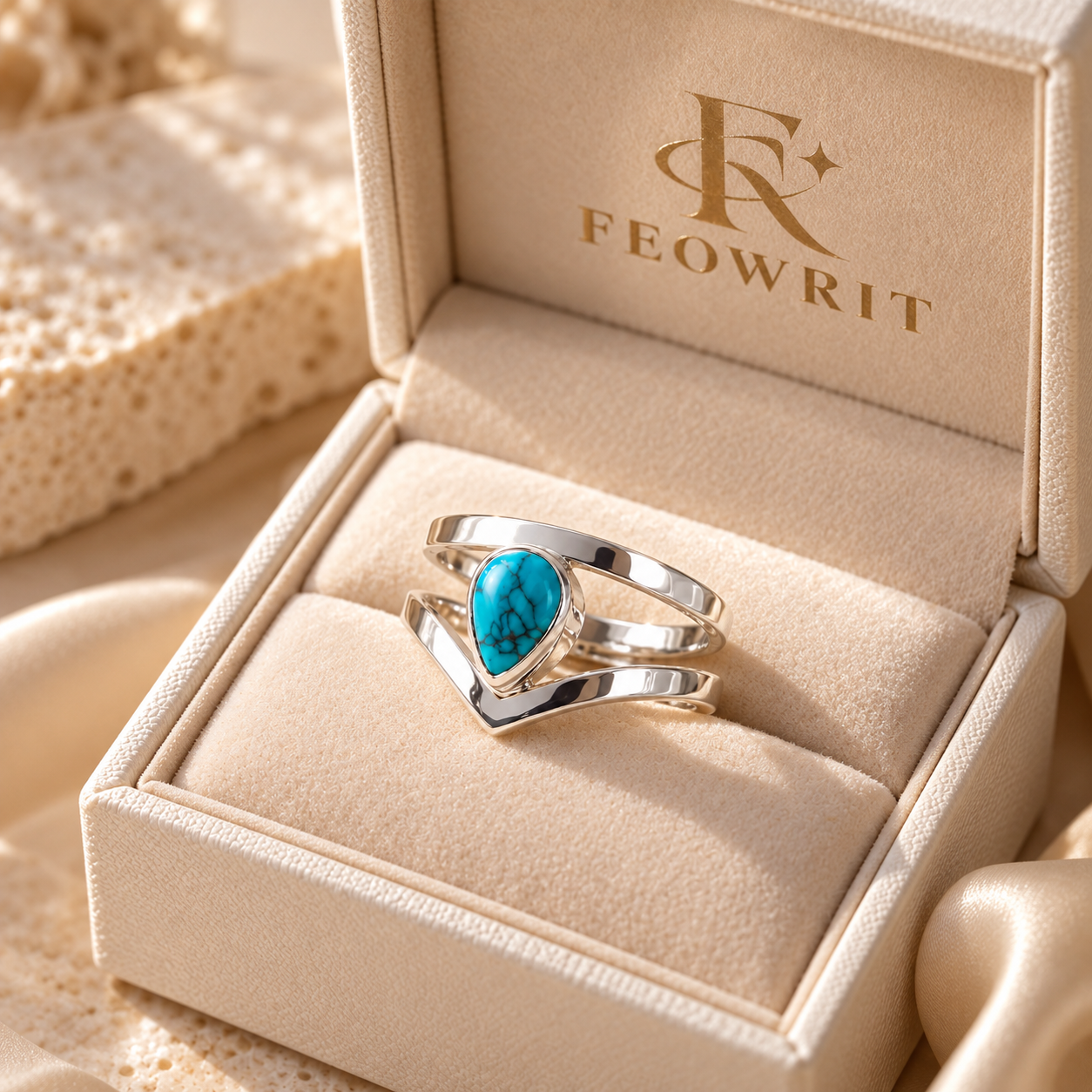 Natural Turquoise Teardrop Ring
