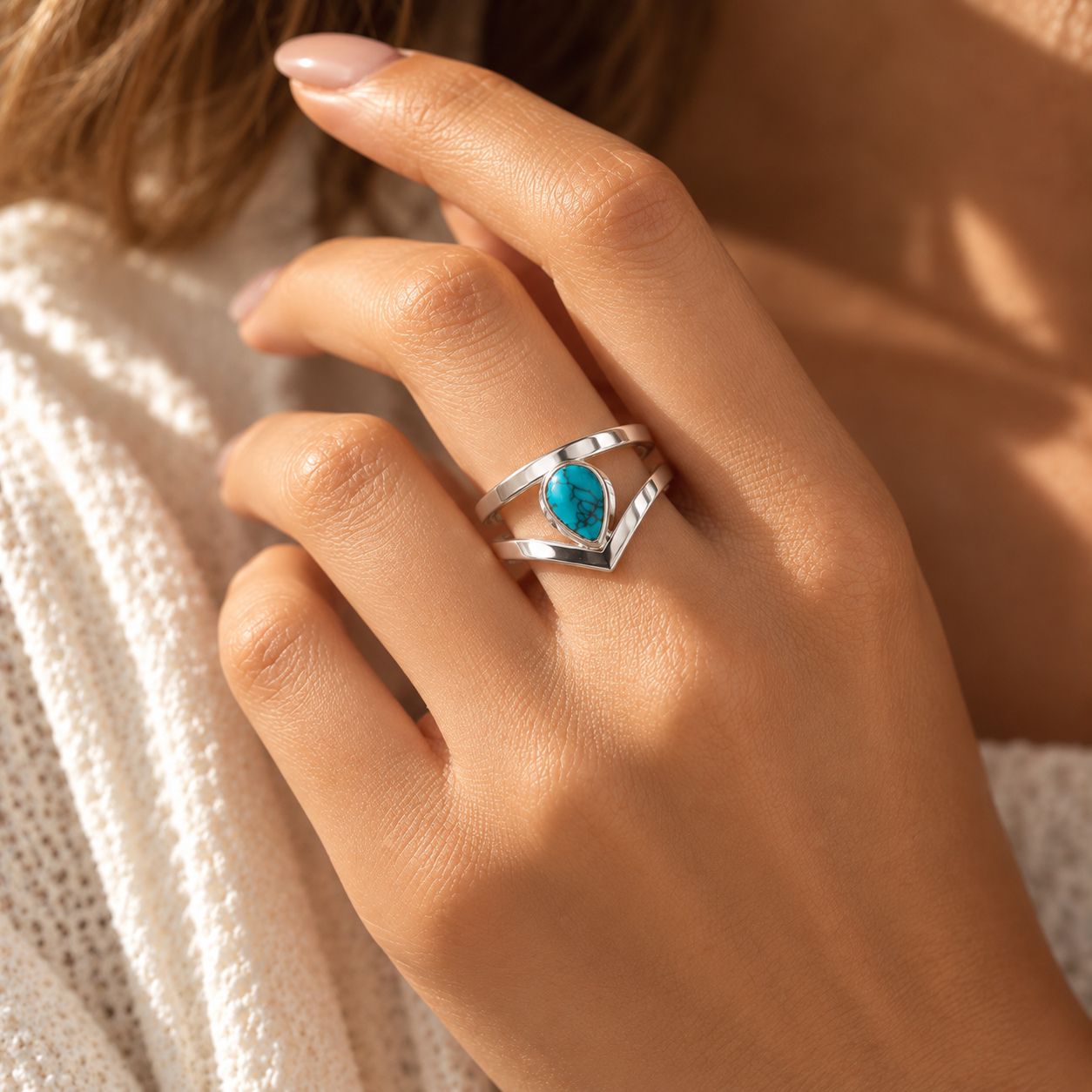 Natural Turquoise Teardrop Ring