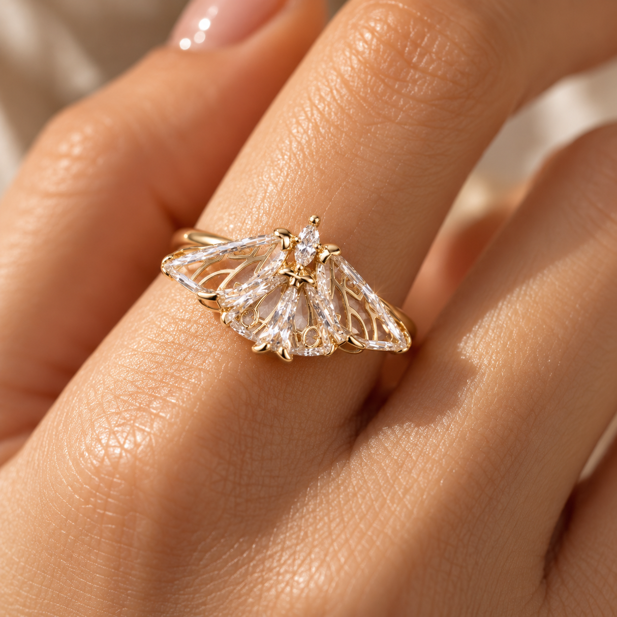 Moissanite Moth Wing Ring