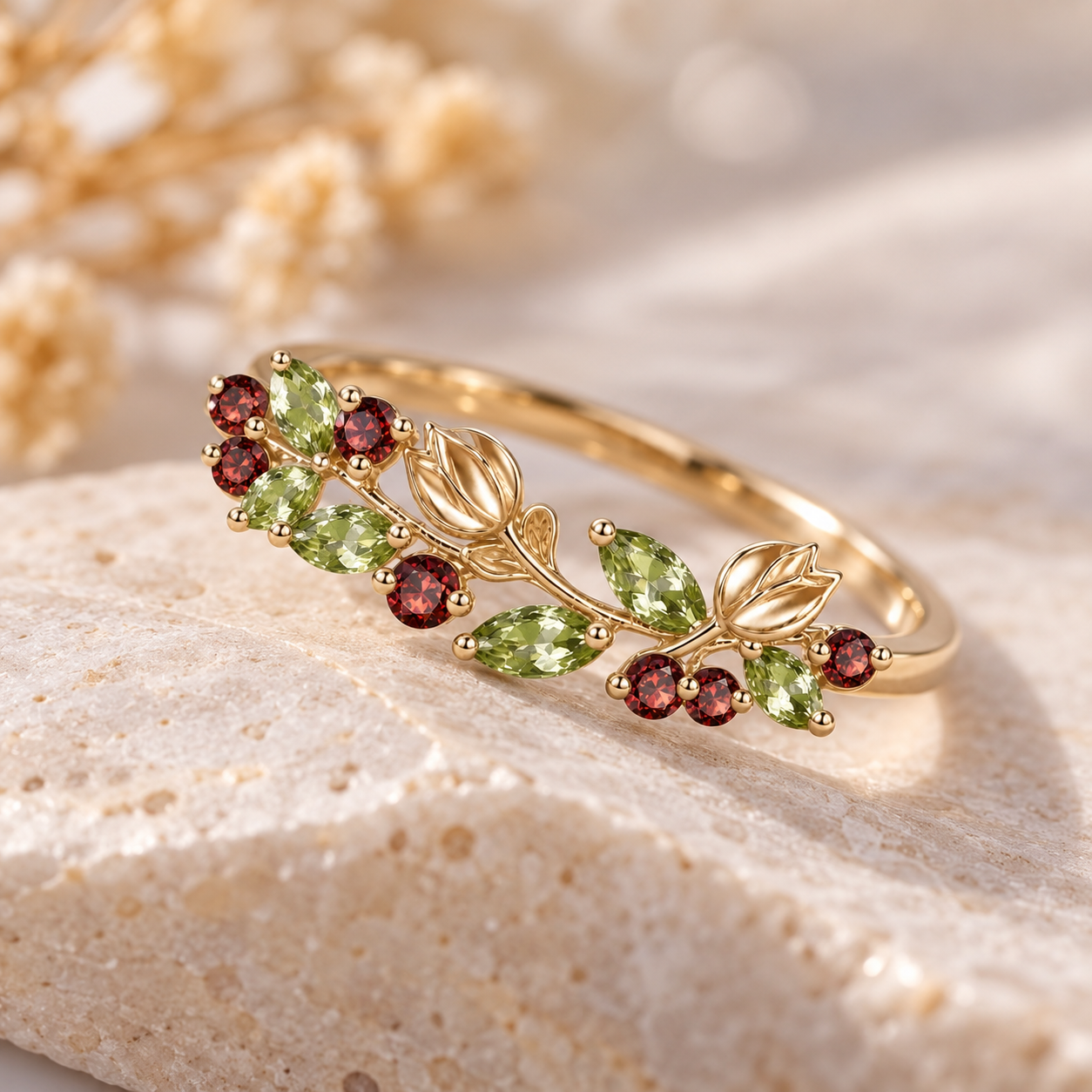 Garnet & Peridot Tulip Ring