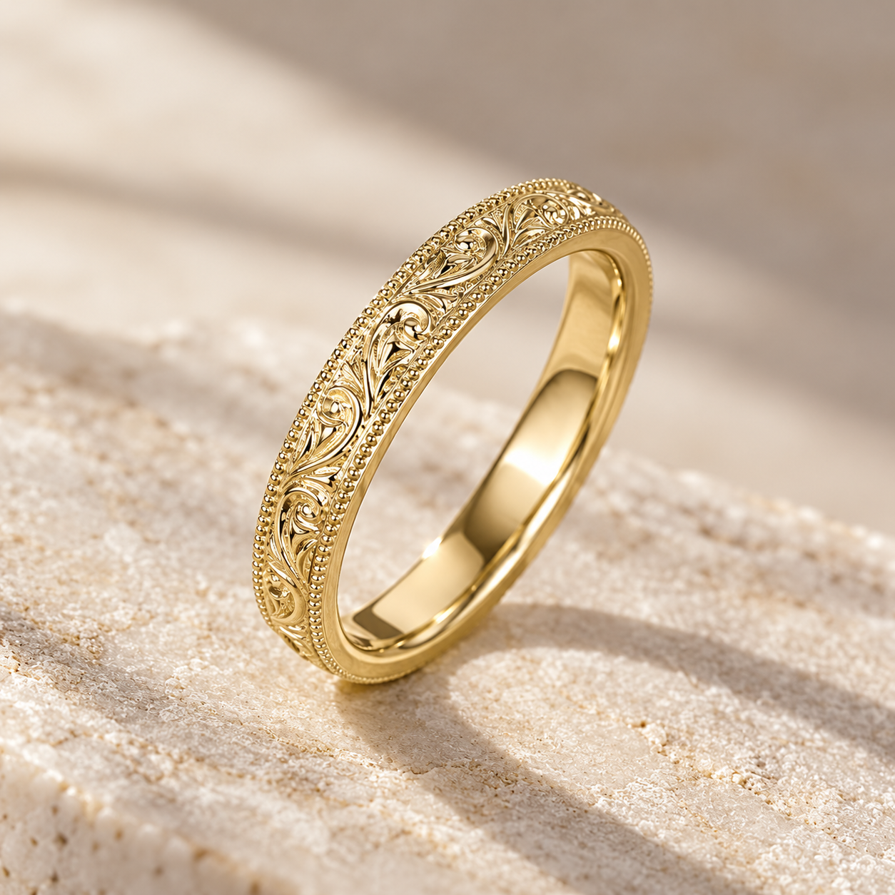 Vintage Floral Engraved Wedding Band