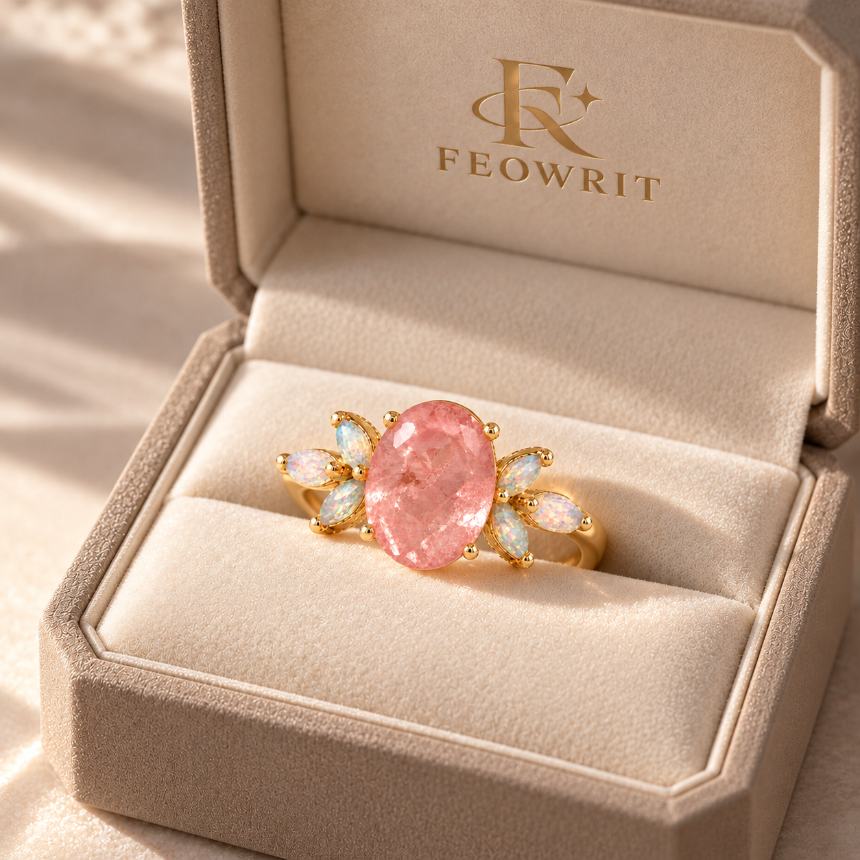 Oval Rose Quartz & Opal Ring